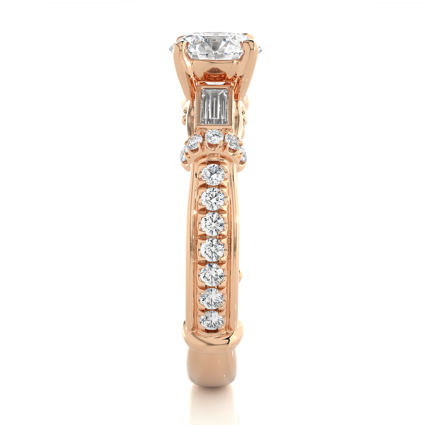Vintage Round Baguette Moissanite Lab Diamond Vermeil Ring