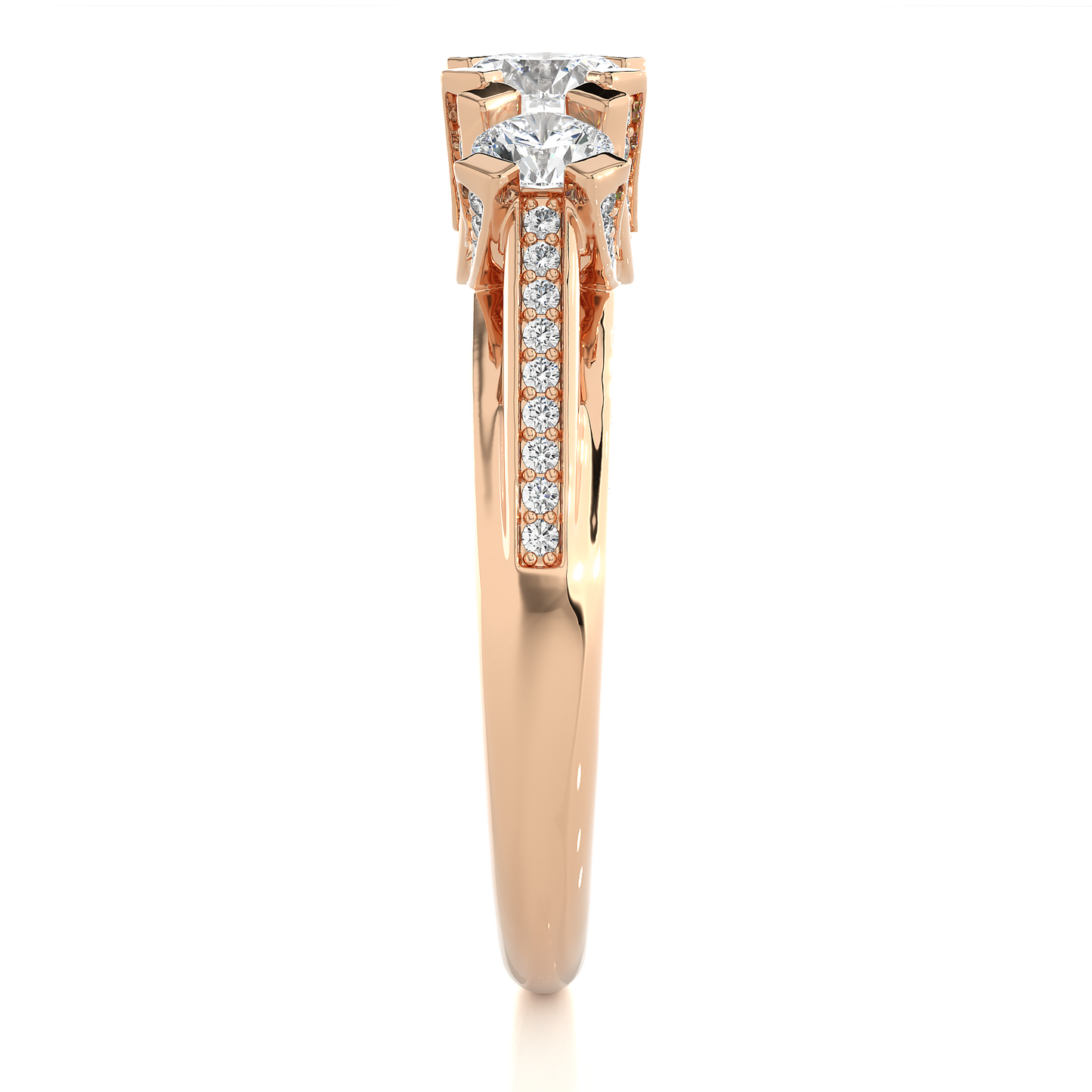 Three Stone Diamond Hidden Halo Engagement Ring