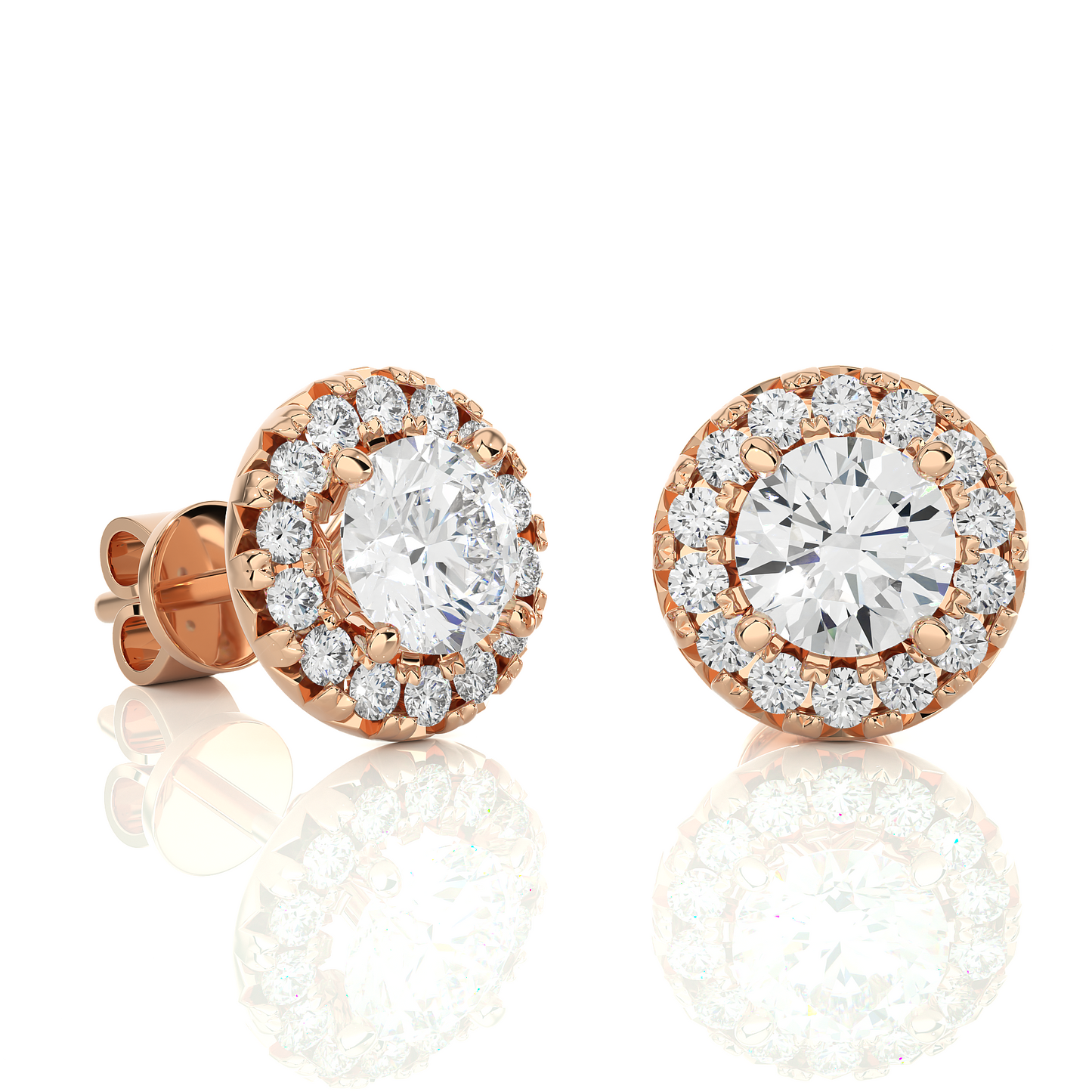 Vermeil Round Halo Moissanite Lab Diamond Stud Earrings