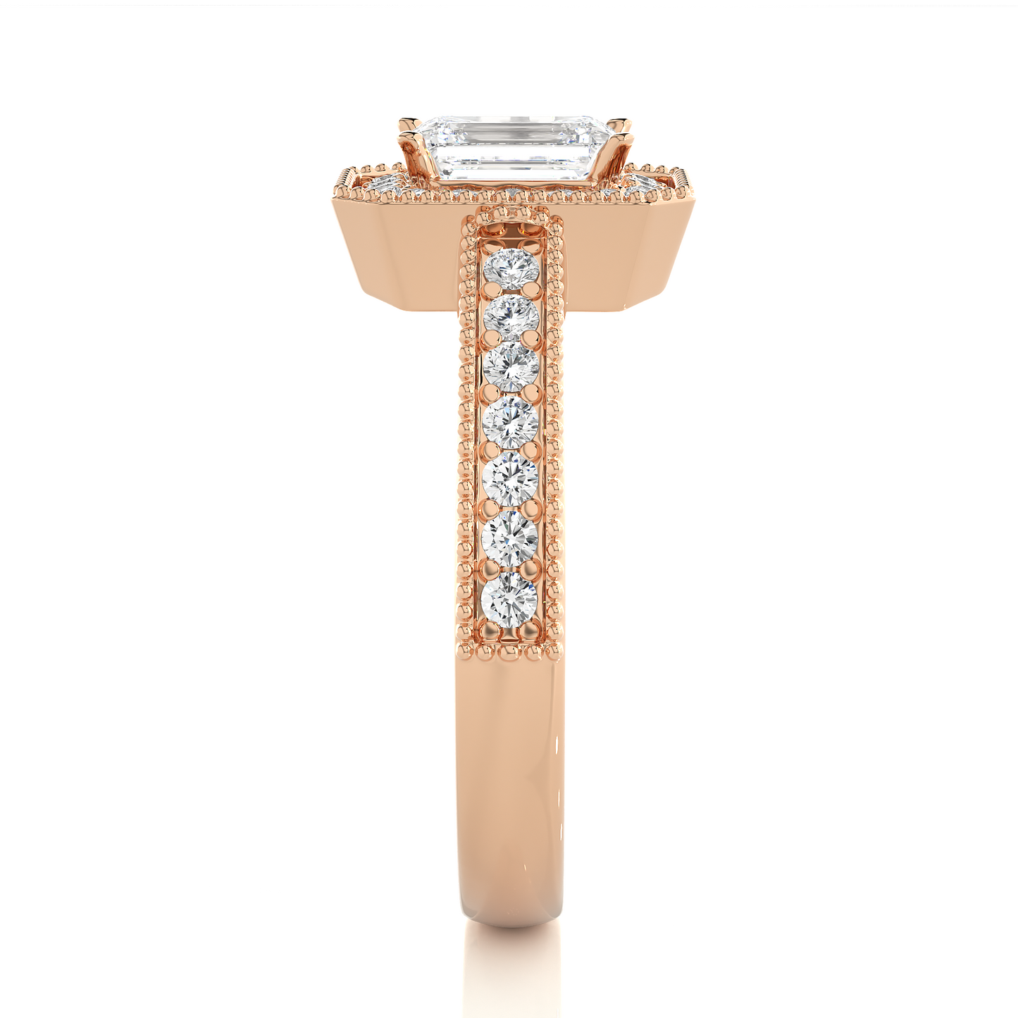 Emerald Cut Halo Vermeil Moissanite Lab Diamond Ring