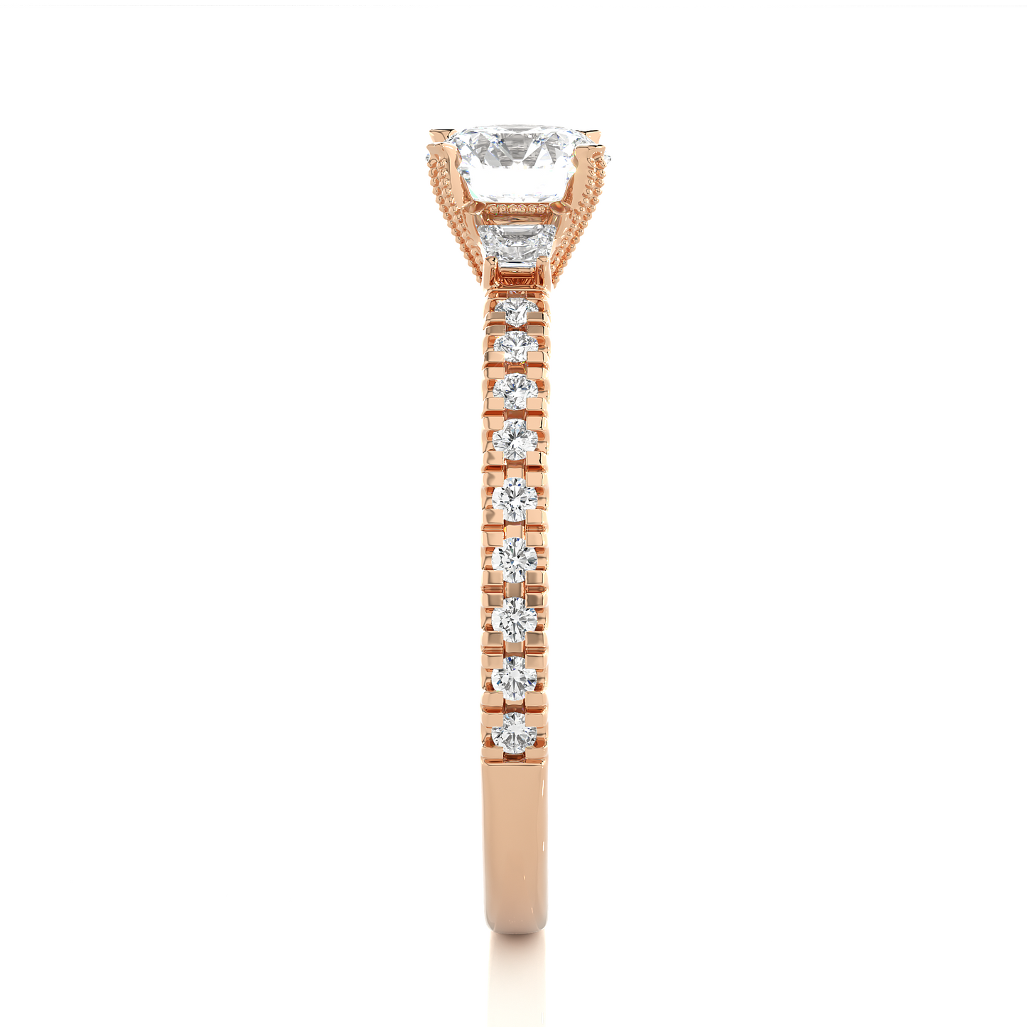 Three Stone Lab Grown Diamond Pavé Engagement Ring