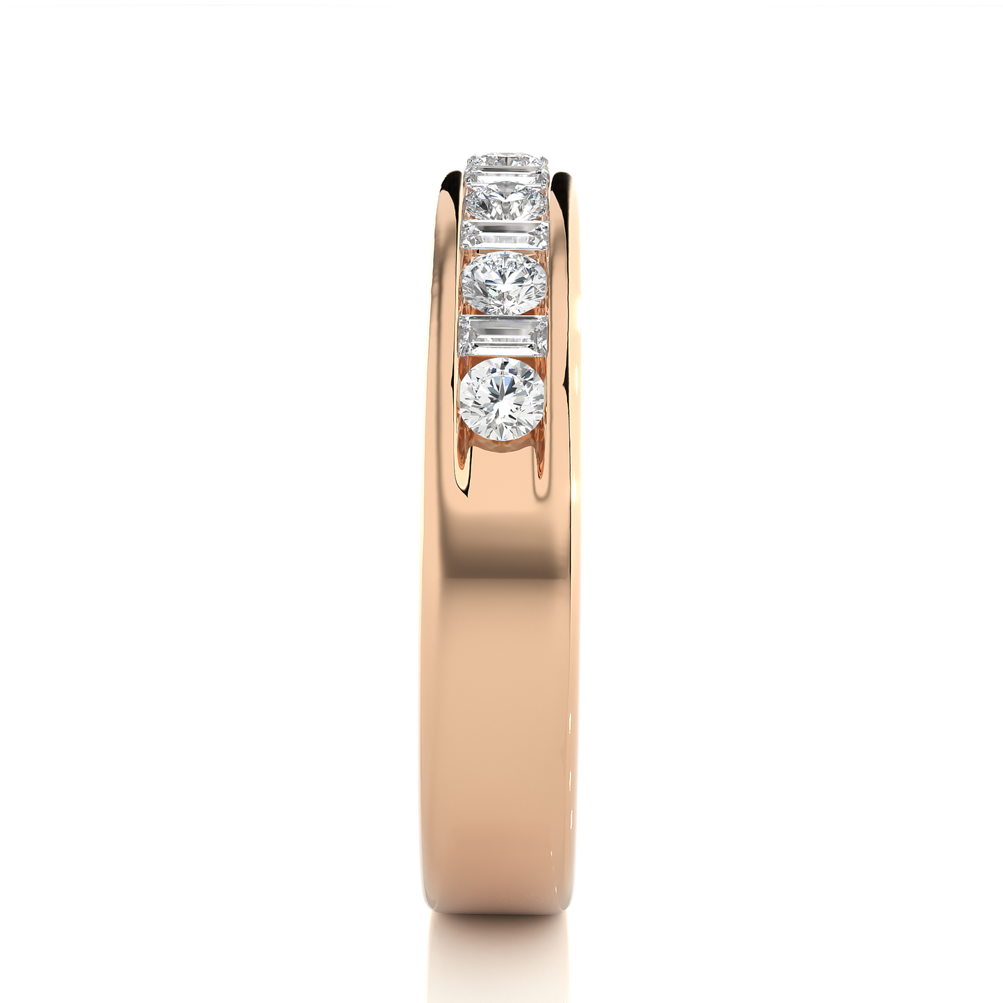 Baguette Round Diamond Moissanite Vermeil Wedding Band Ring