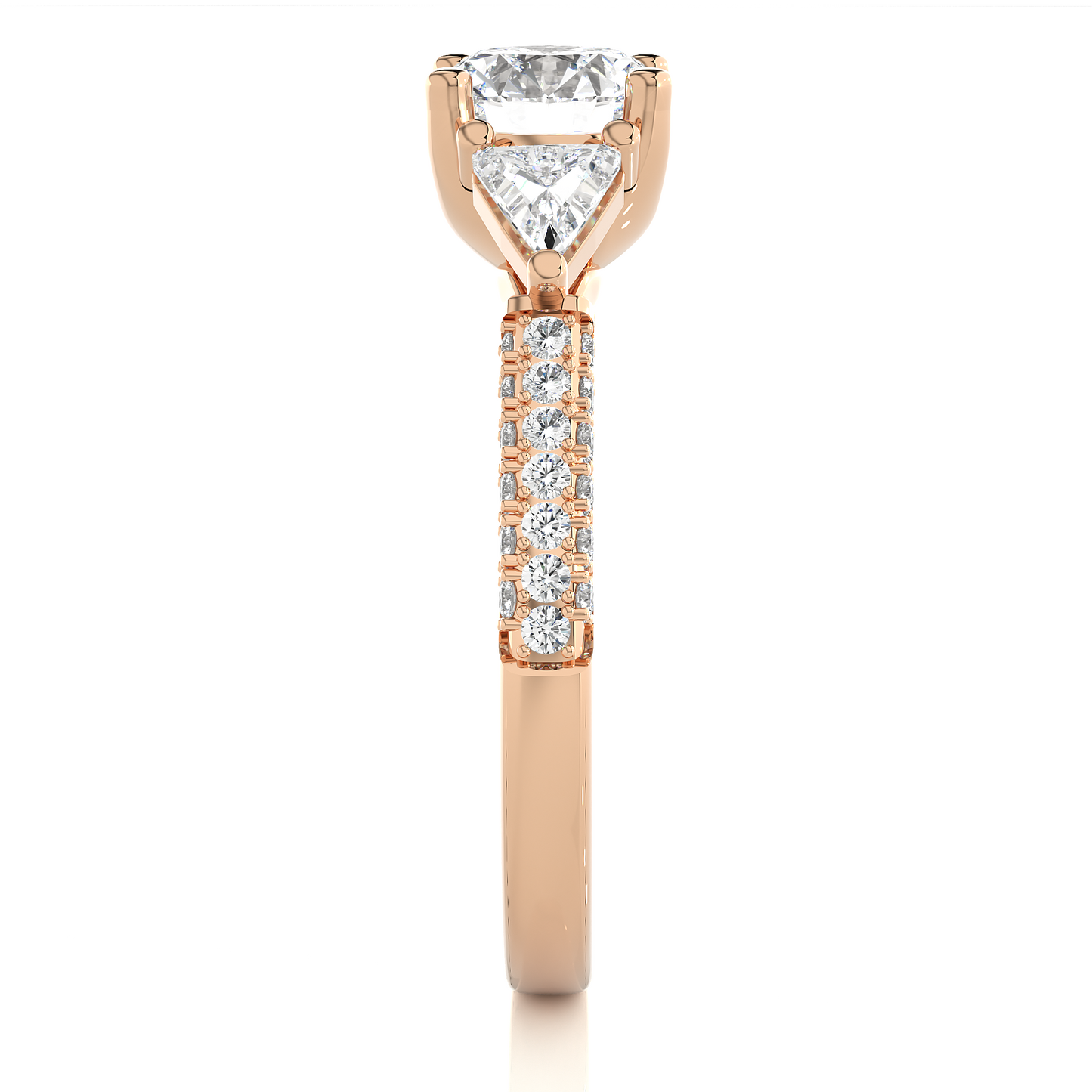 Three Stone Lab Diamond Engagement Ring With Trillion Side Stones