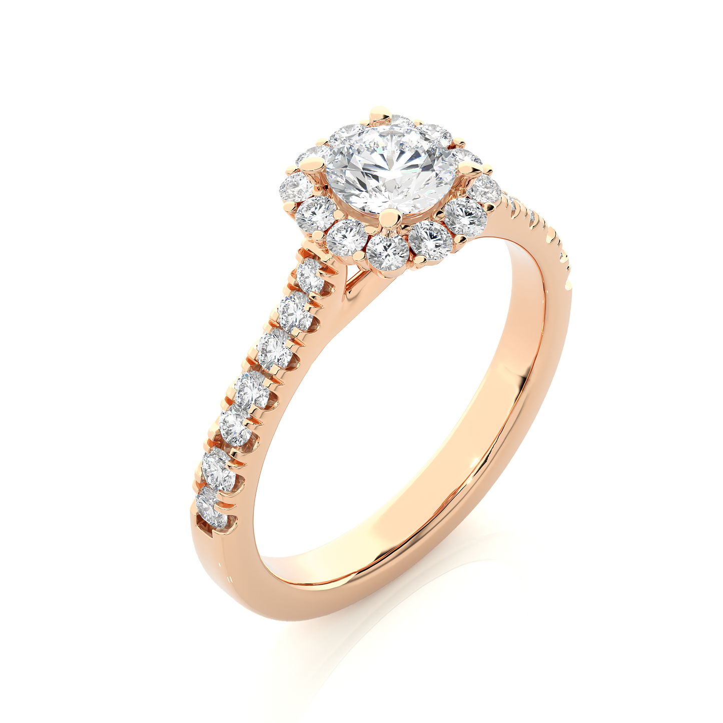 Round Halo Moissanite Lab Diamond Vermeil Engagement Ring