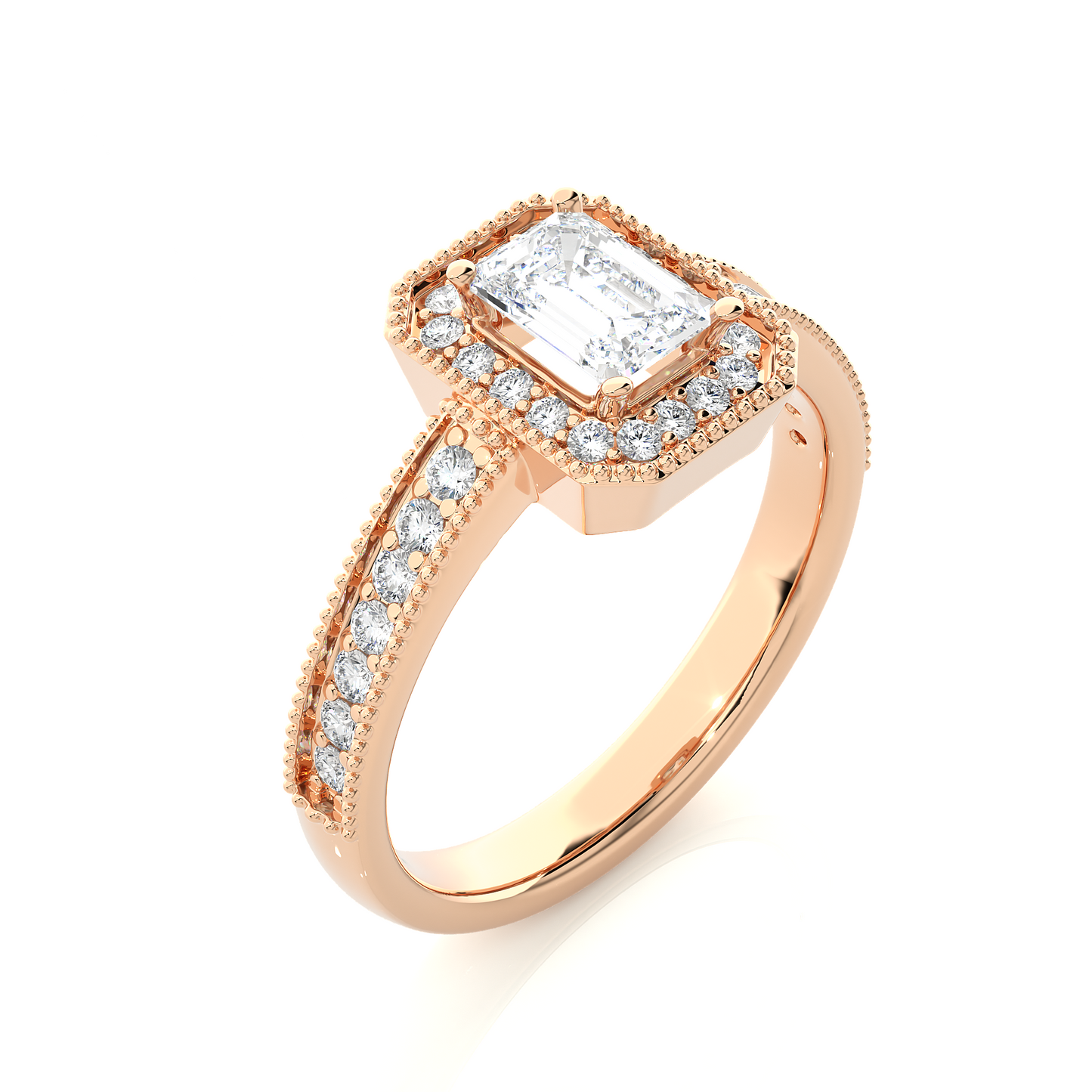 Emerald Cut Halo Vermeil Moissanite Lab Diamond Ring