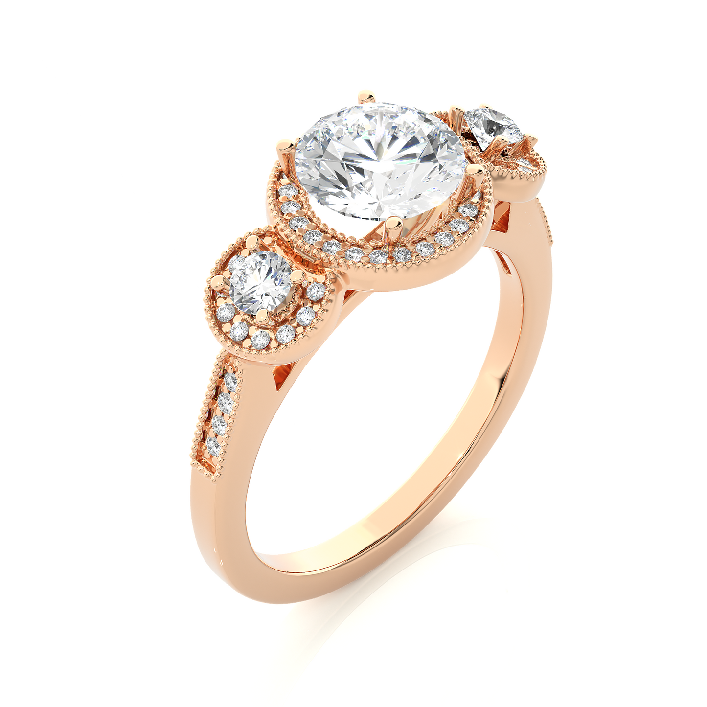 Round Lab Grown & Moissanite Diamond Three Stone Ring