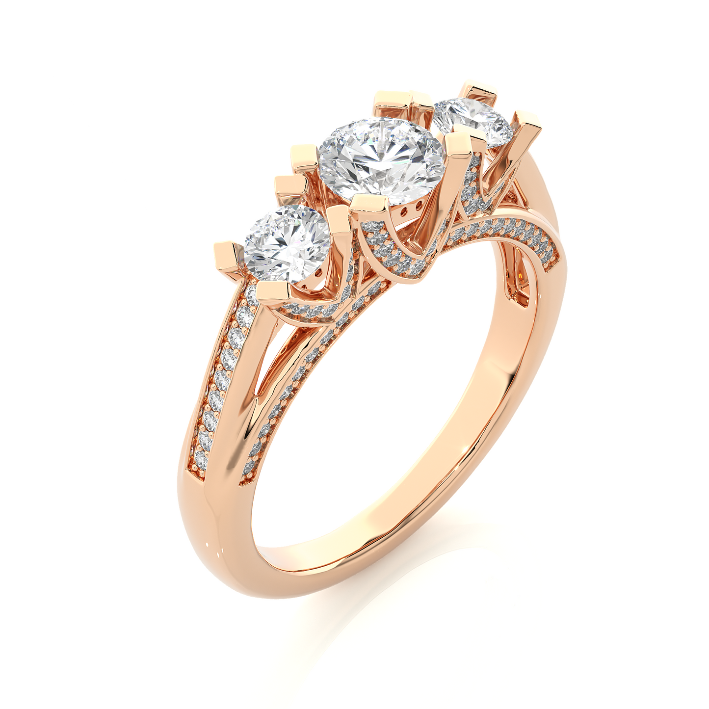 Three Stone Diamond Hidden Halo Engagement Ring