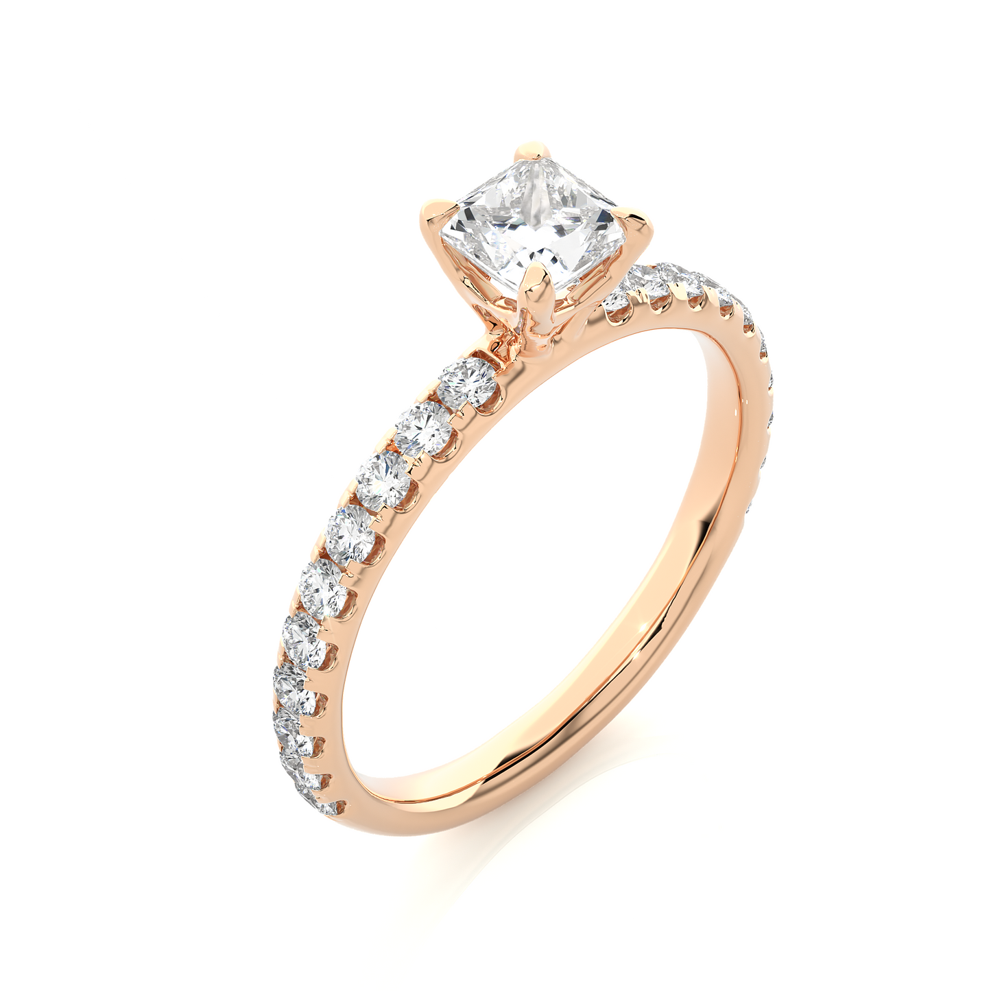 Princess Cut Lab & Moissanite Diamond Pavé Engagement Ring
