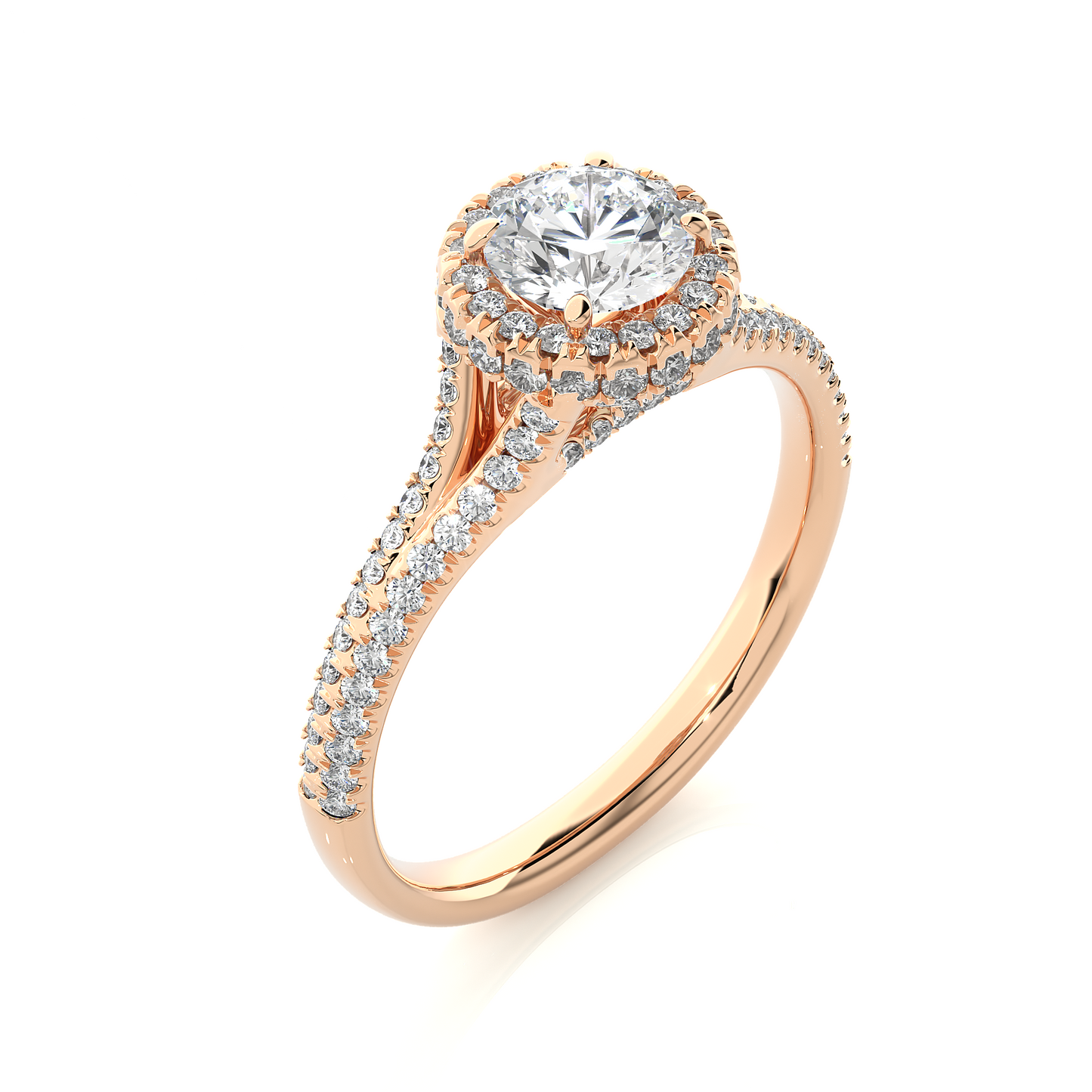 Luxury Split Shank Halo Moissanite Lab Diamond Vermeil Ring