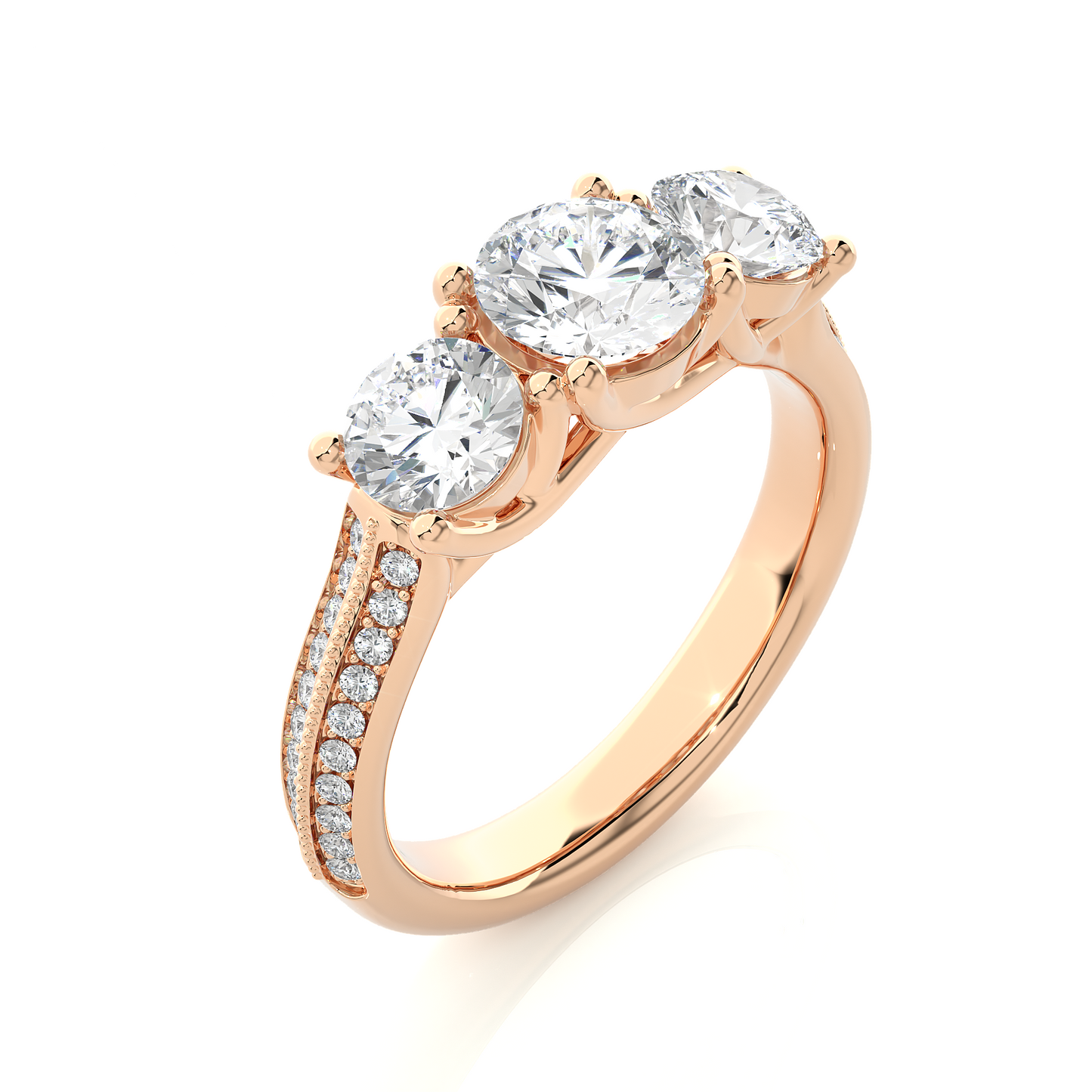 Round Three Stone Lab Grown / Moissanite Diamond Ring