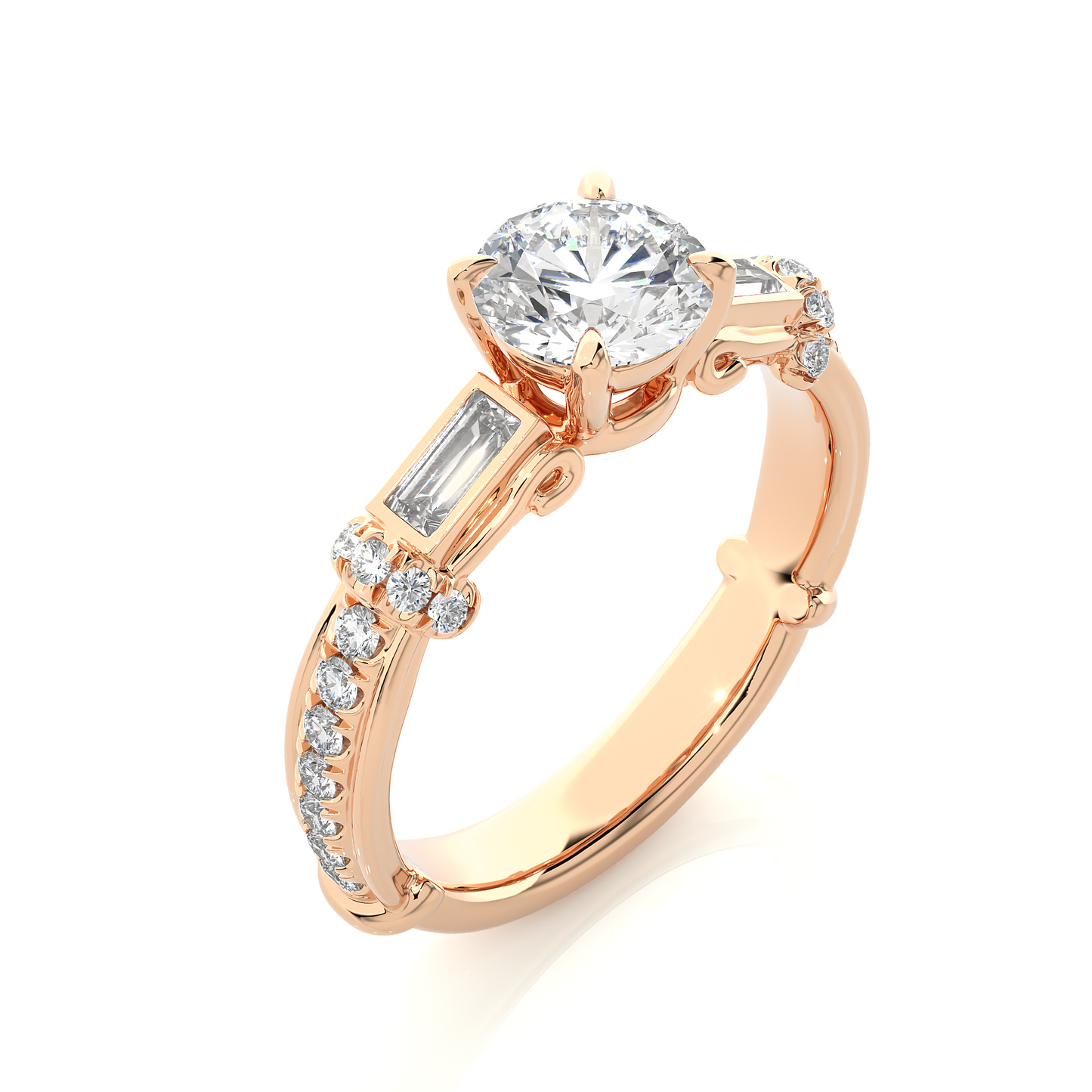 Vintage Round Baguette Moissanite Lab Diamond Vermeil Ring