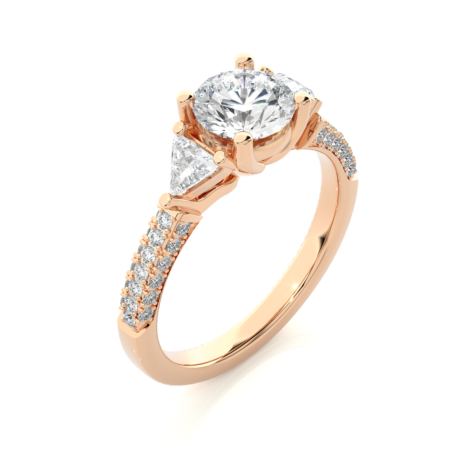 Three Stone Lab Diamond Engagement Ring With Trillion Side Stones