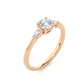 Round Lab / Moissanite Diamond With Tapered Baguette Three Stone Ring