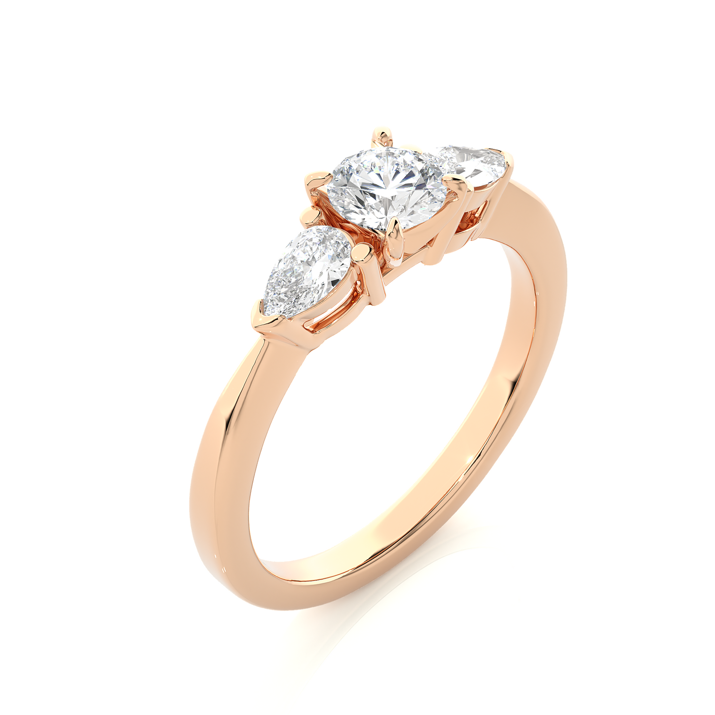 Three Stone Round Lab & Moissanite Diamond Engagement Ring With Pear Side Stones