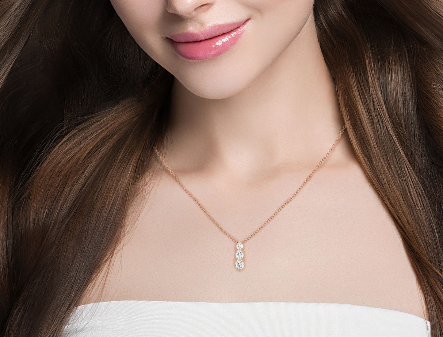 Three Stone Round Lab Diamond Pendant Necklace