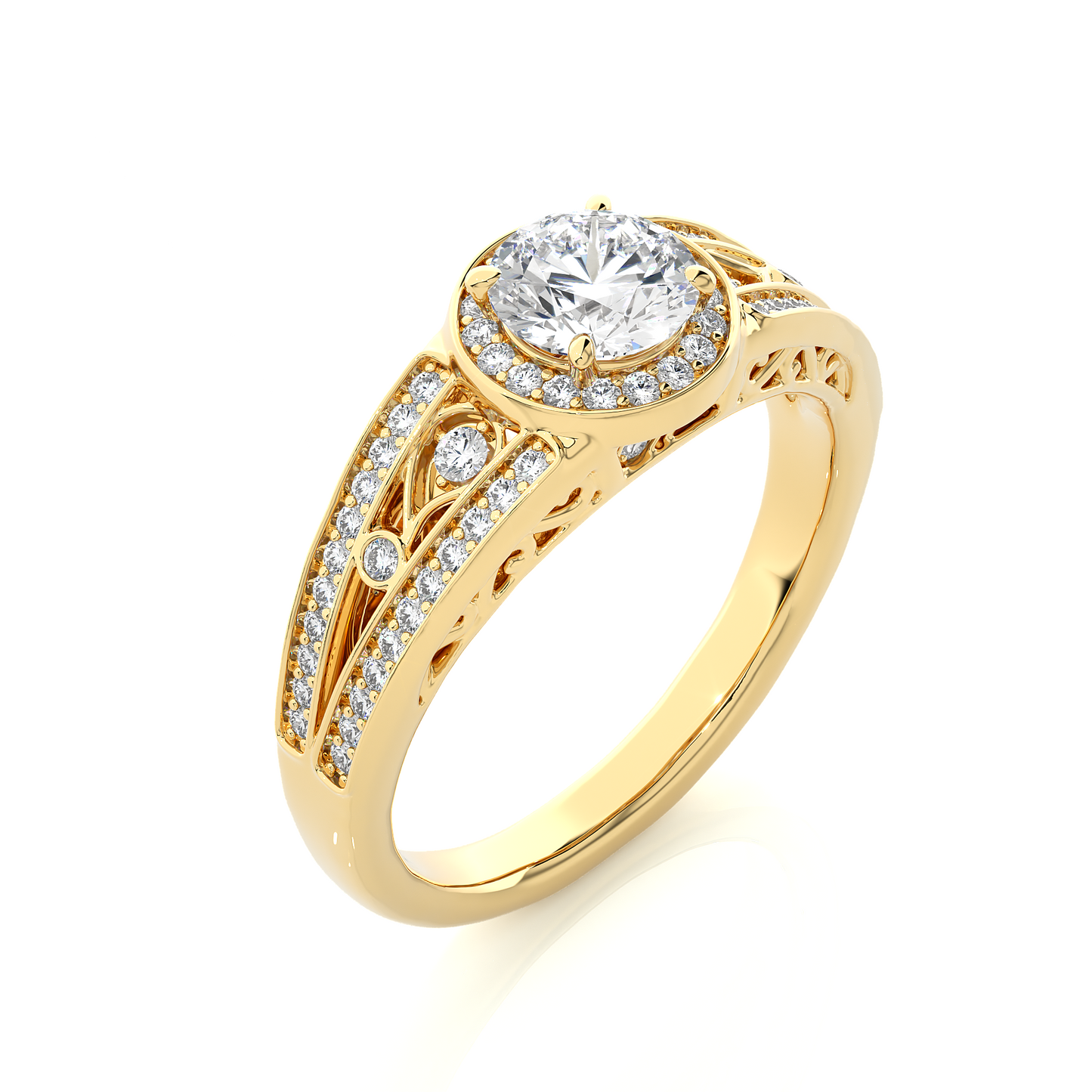 Vintage Halo Moissanite Lab Diamond Vermeil Ring