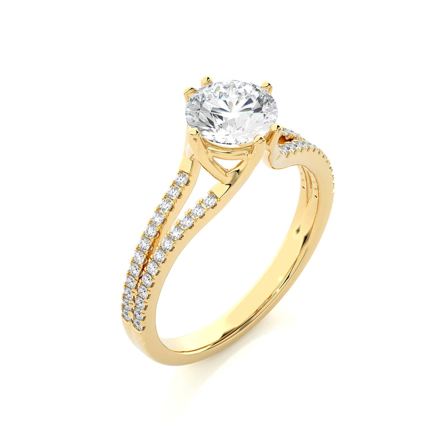 Round Moissanite Lab Diamond Split Shank Engagement Ring