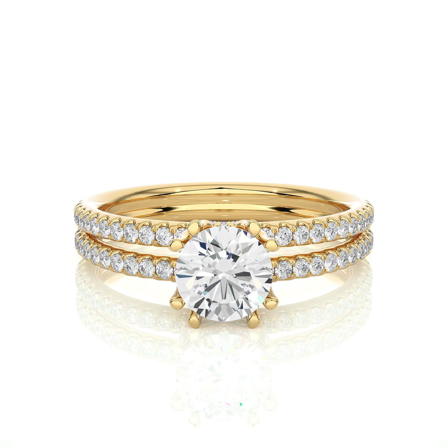 Twin Band Pavé Moissanite Lab Diamond Vermeil Ring