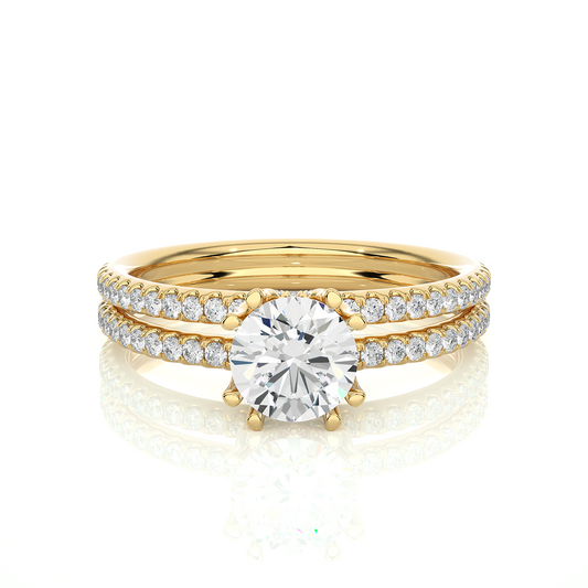 Twin Band Pavé Moissanite Lab Diamond Vermeil Ring