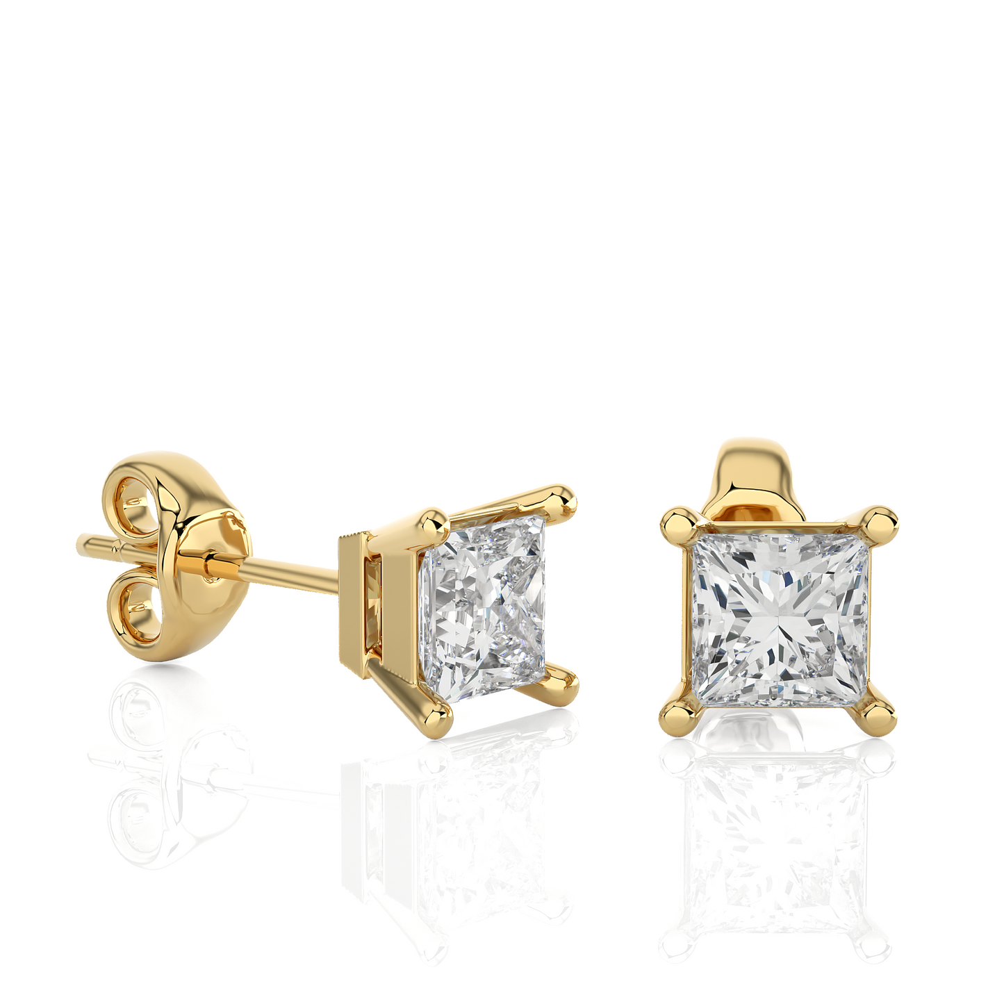 Vermeil Princess Cut Moissanite Lab Diamond Stud Earrings