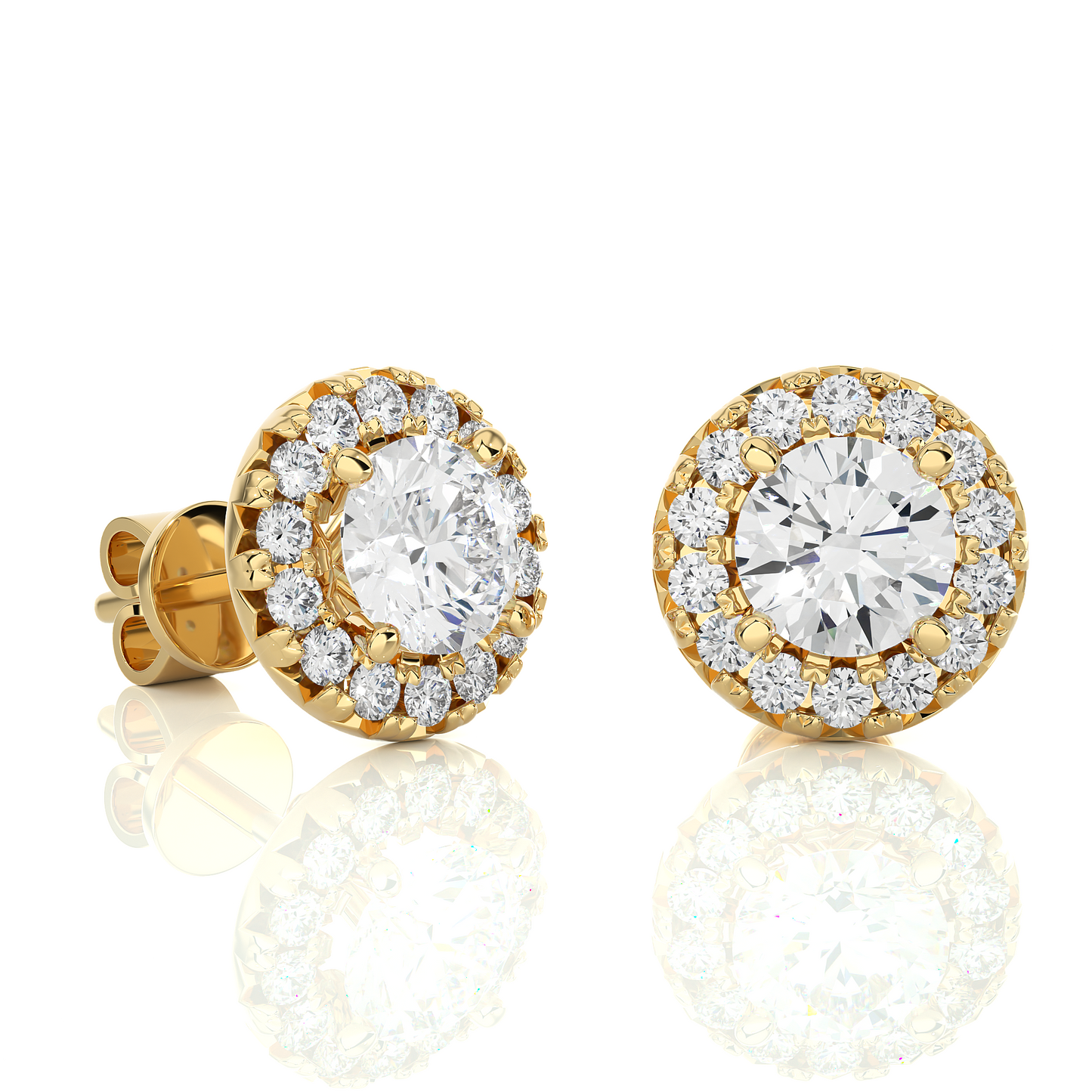 Vermeil Round Halo Moissanite Lab Diamond Stud Earrings