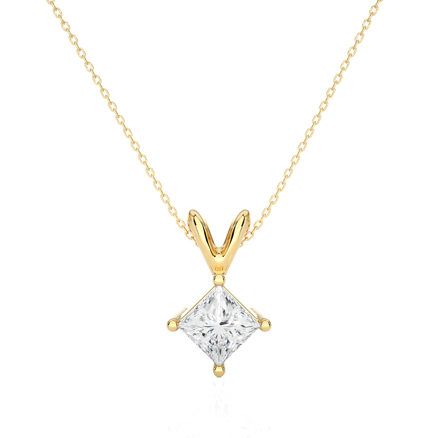 Vermeil Gold Princess Moissanite Diamond Solitaire Pendant Necklace