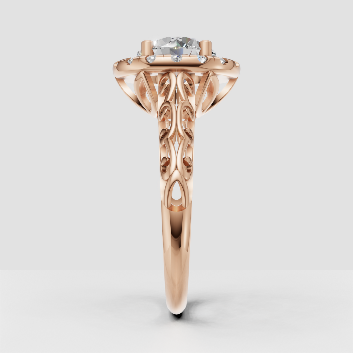 Luxury vintage-inspired diamond ring with round center and halo stones