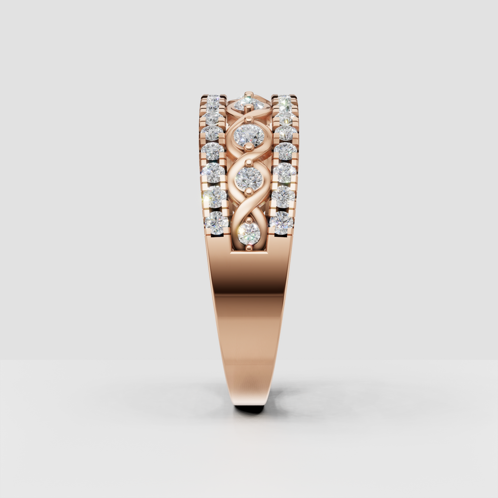 Round diamond eternity ring with polished yellow gold and pavé setting