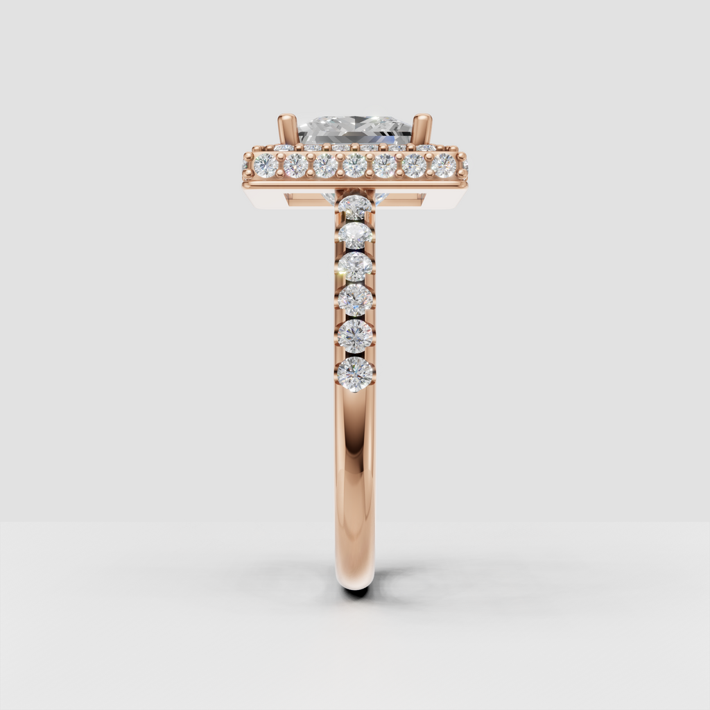 Princess cut canter diamond surrounded by two diamond halos
