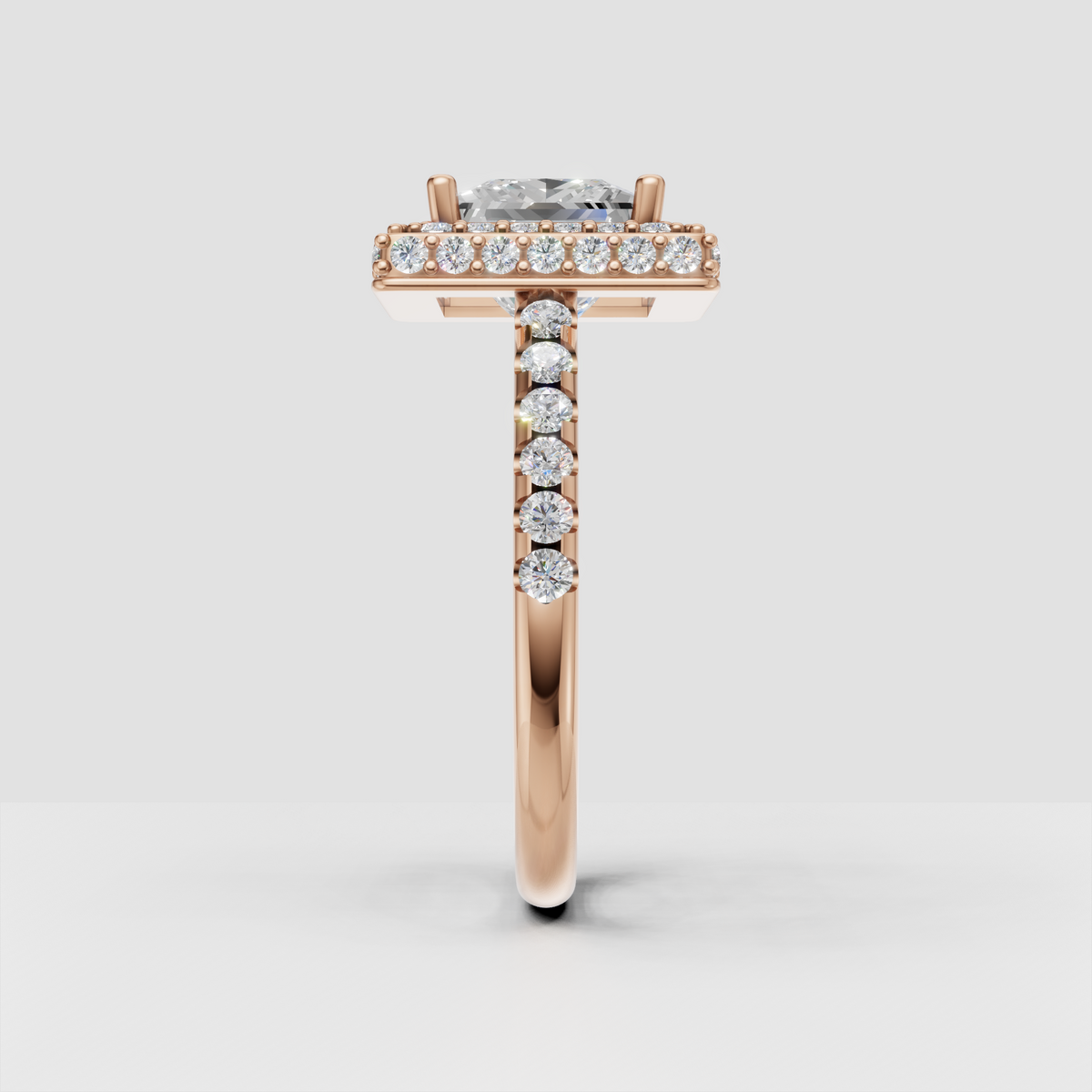 Princess cut canter diamond surrounded by two diamond halos