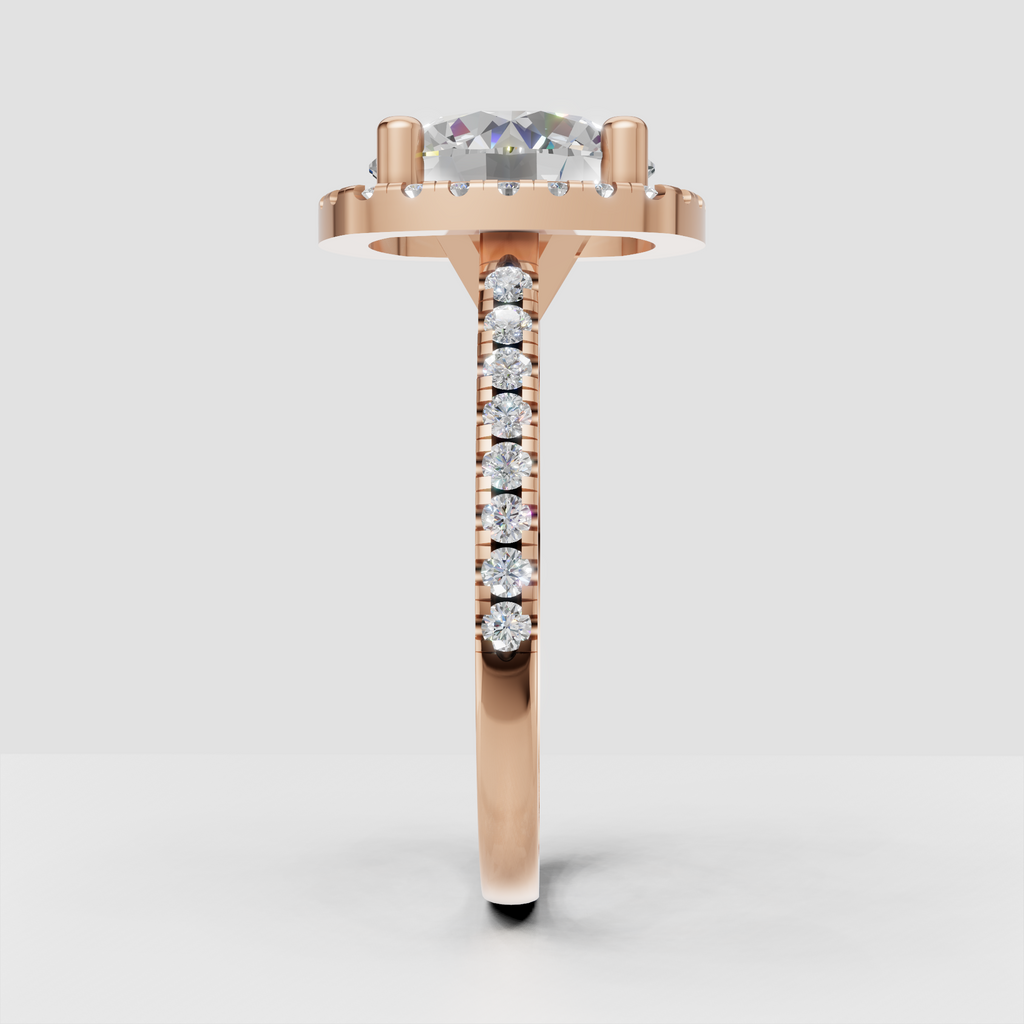 Cushion diamond ring showing detailed pavé shoulder stones