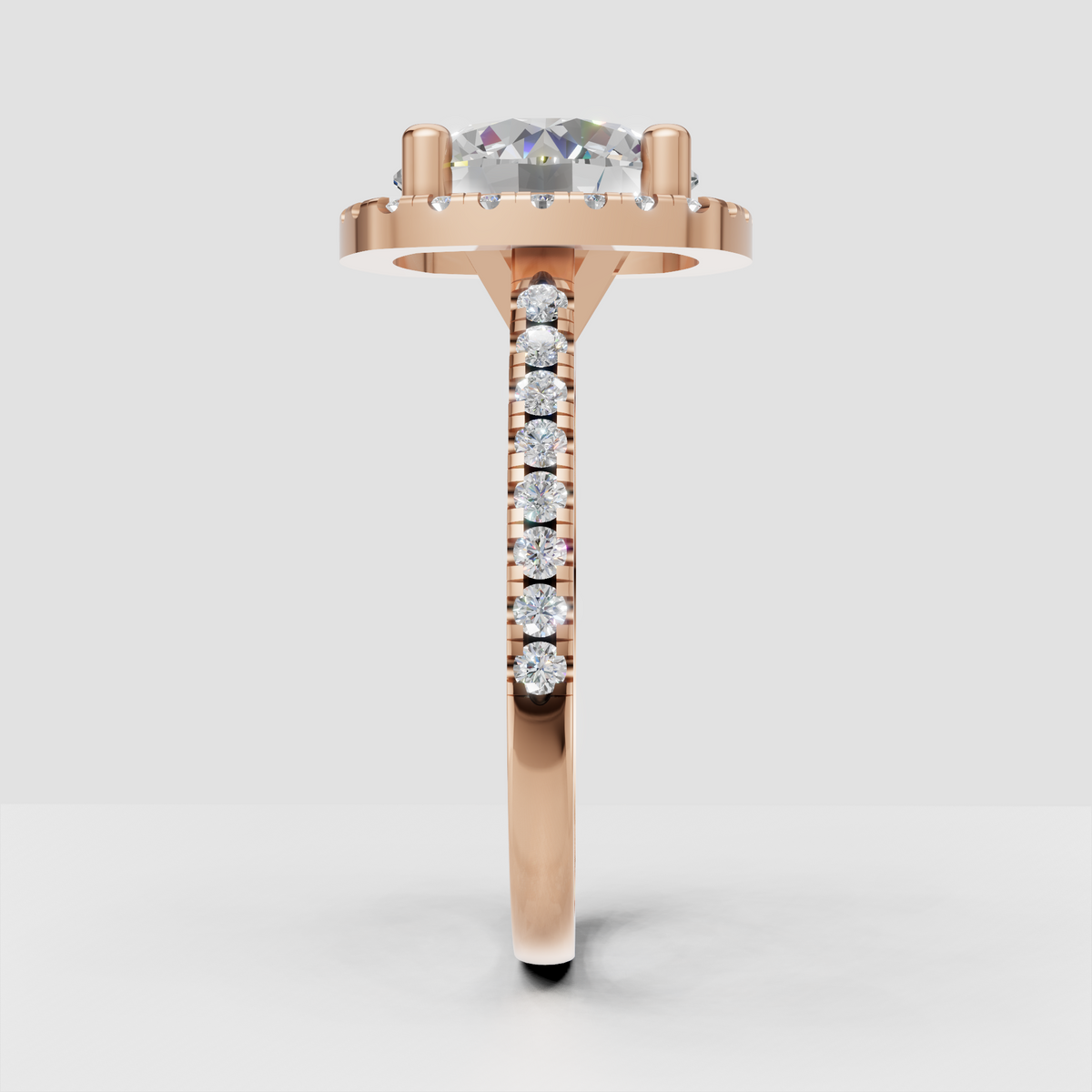 Cushion diamond ring showing detailed pavé shoulder stones