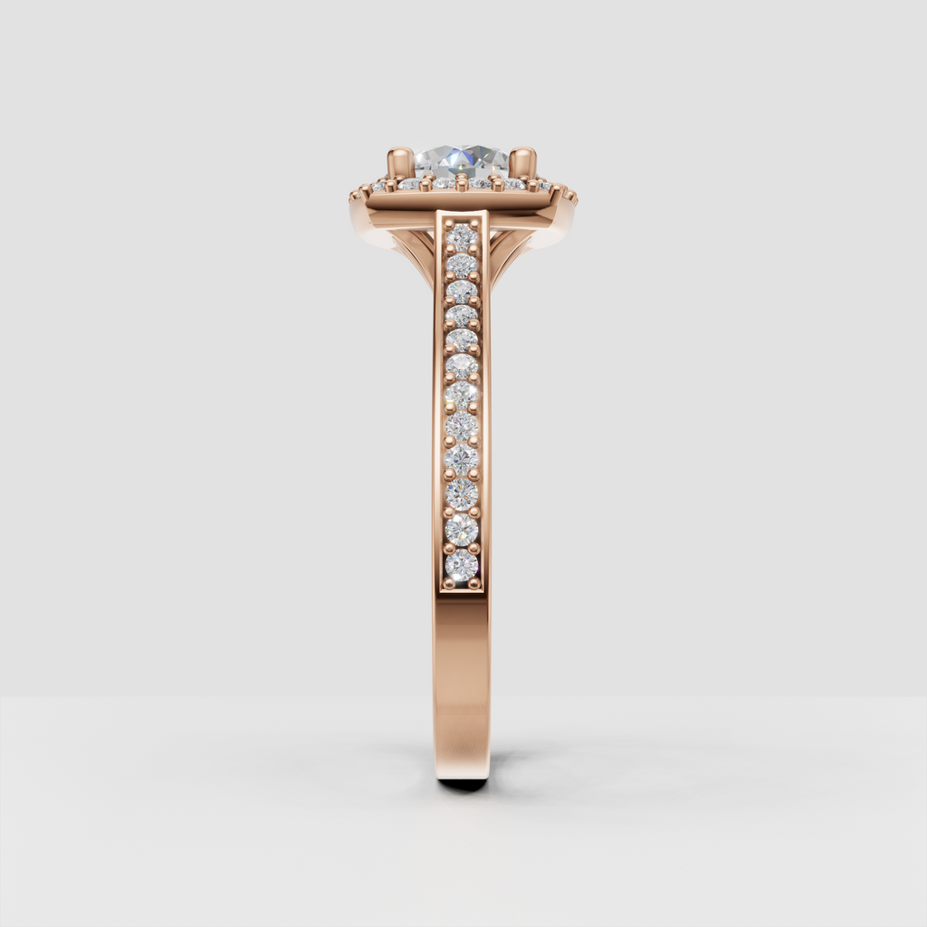 Round cut diamond engagement ring with sparkling halo detail