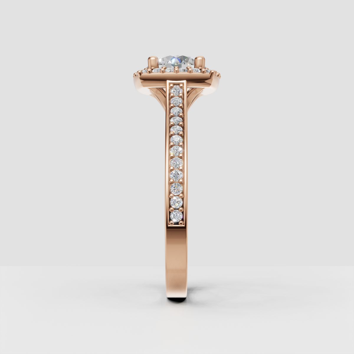 Round cut diamond engagement ring with sparkling halo detail