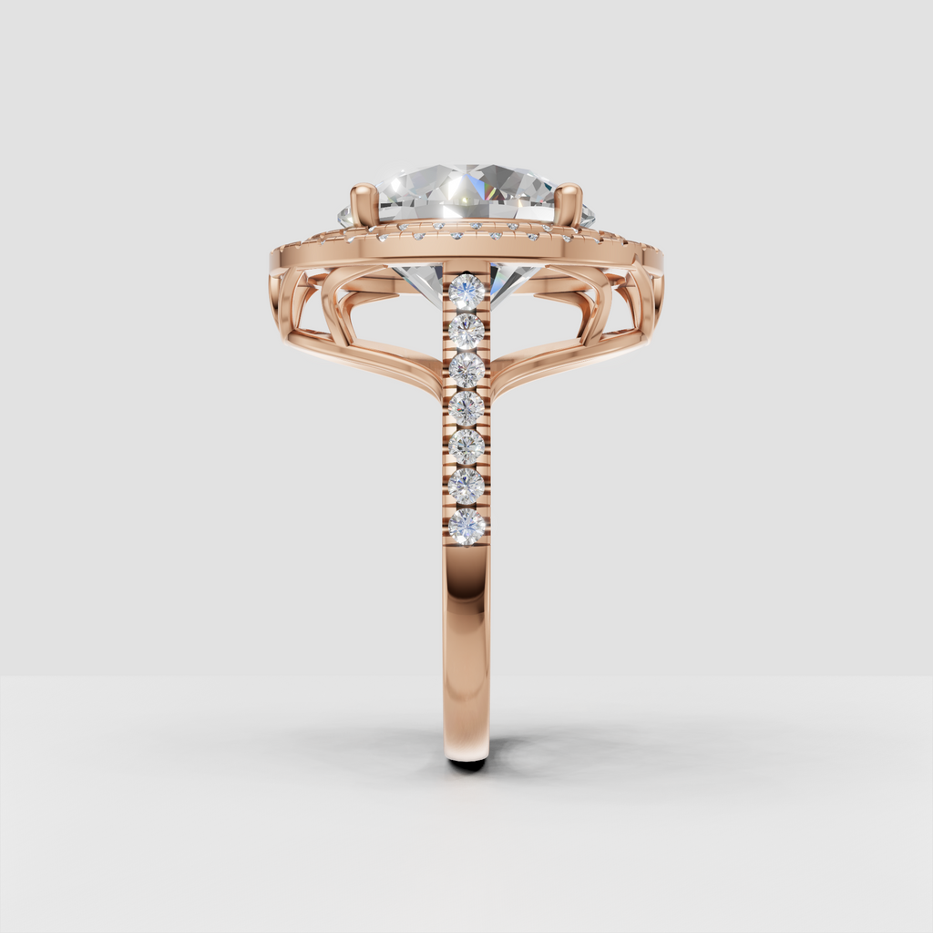 Round brilliant diamond ring with two concentric halos