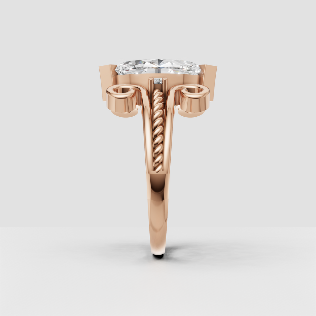 Side view of marquise diamond ring showing raised prong setting