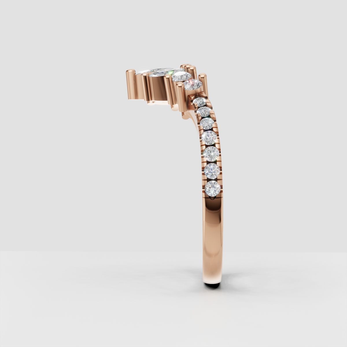 Yellow gold marquise and round diamond bridal stacking ring