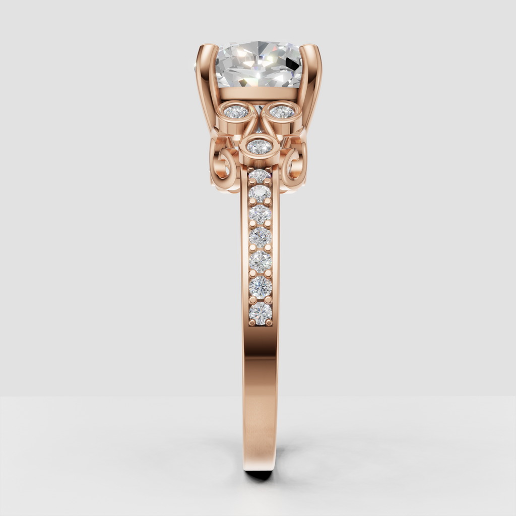 Vintage-inspired cushion diamond engagement ring in yellow gold