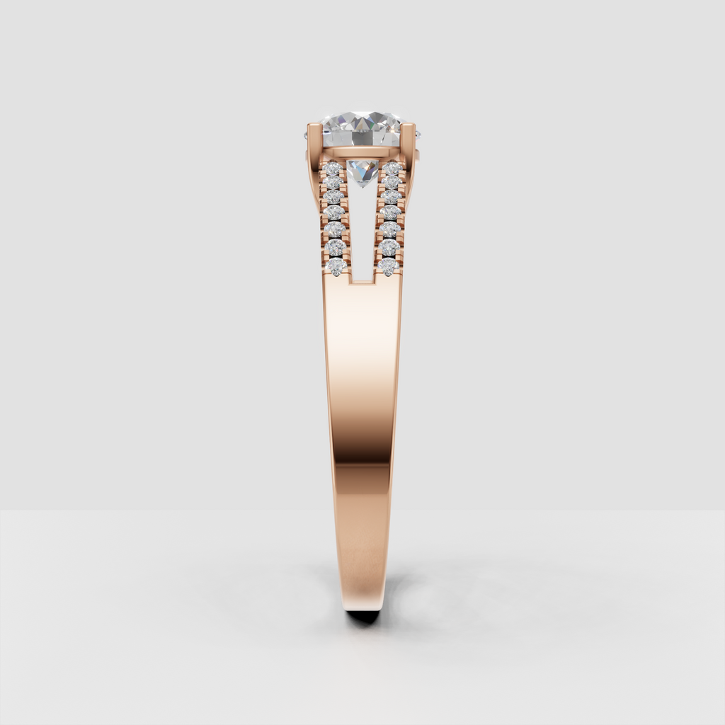 Modern round diamond engagement ring with double-row pavé detailing