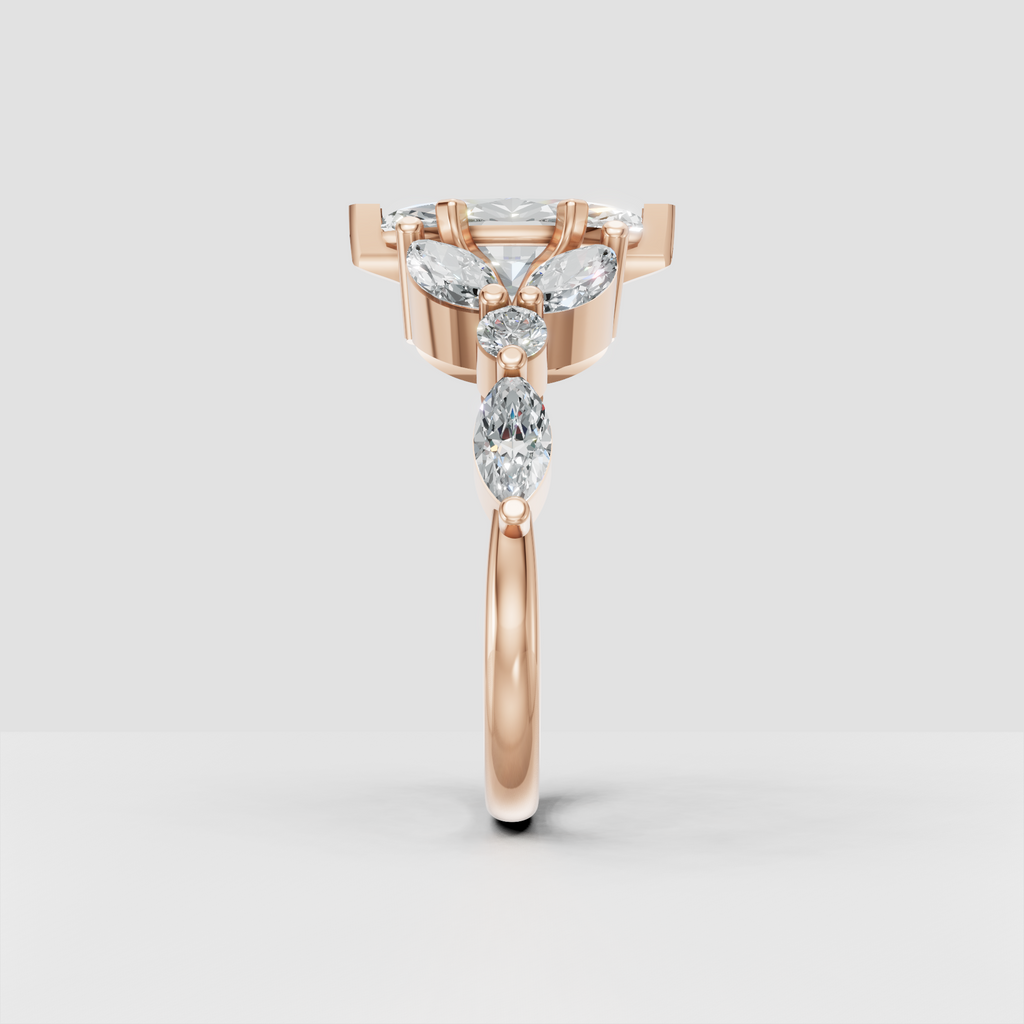 Marquise diamond engagement ring with leaf-like marquise accent stones