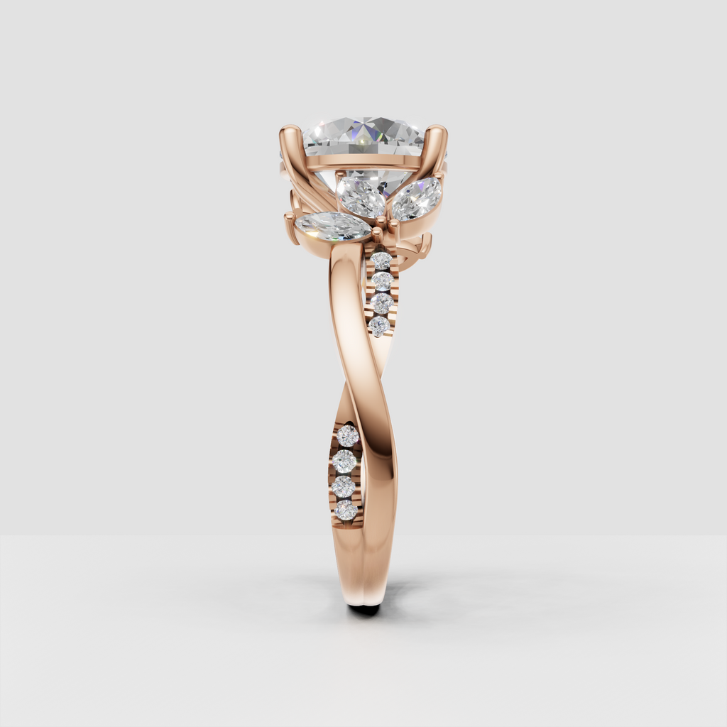 Round cut diamond ring showing elevated four-prong center setting