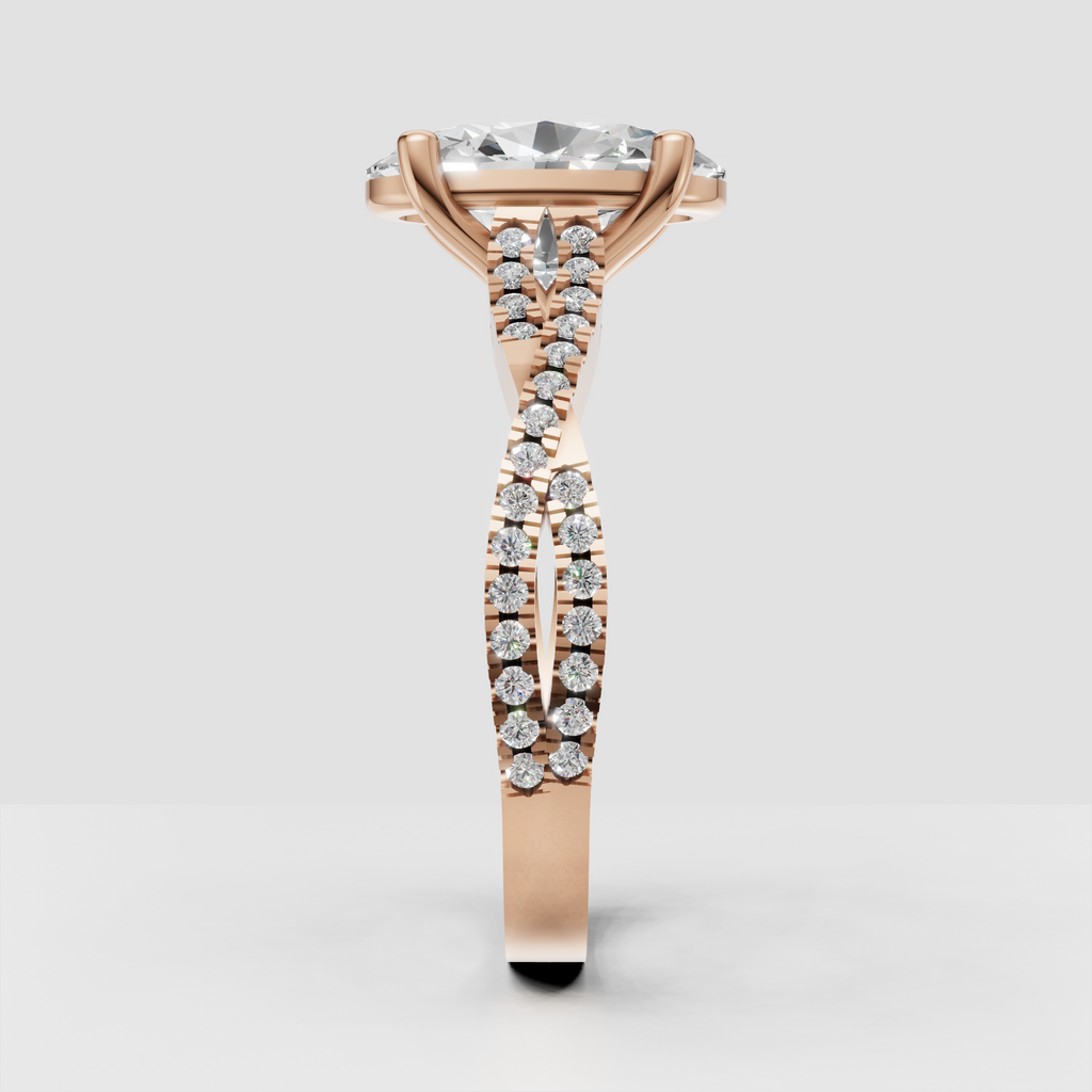 Oval Diamond bridal ring with detailed pavé split-shank design