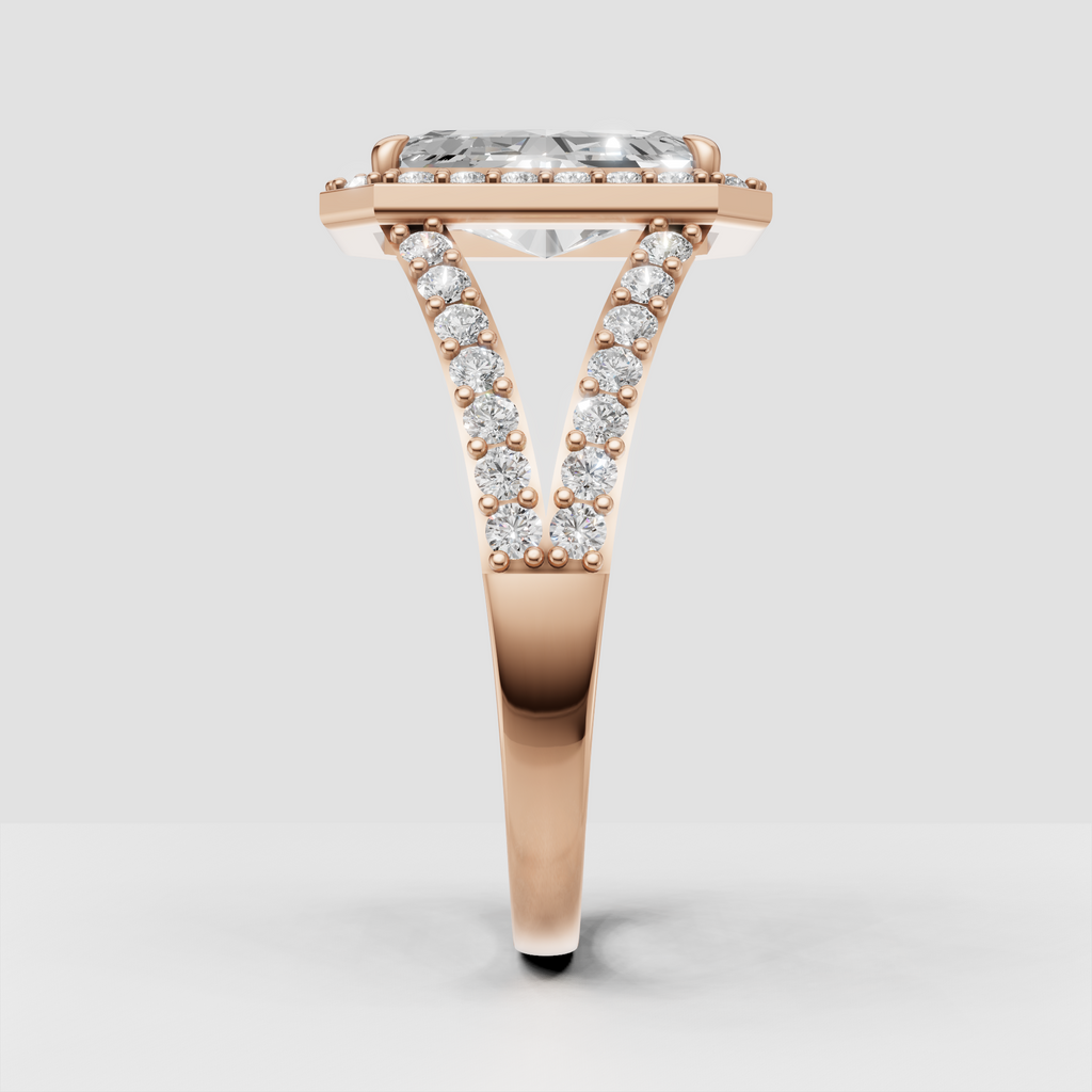 Radiant diamond engagement ring with open cathedral under-gallery