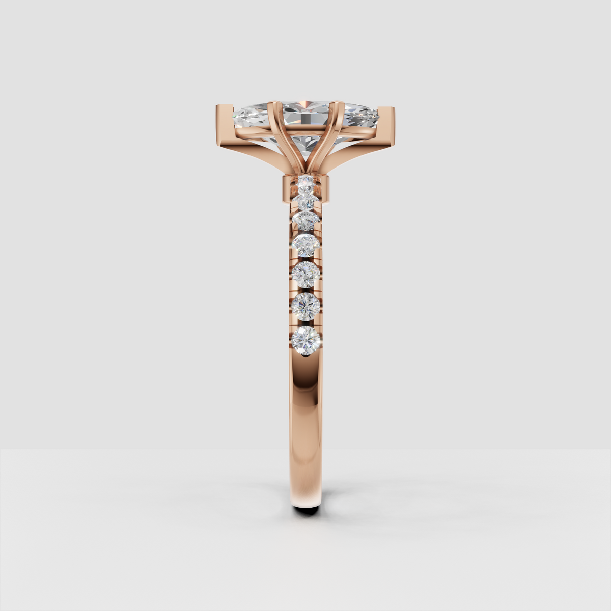 Marquise diamond solitaire ring with open cathedral gallery