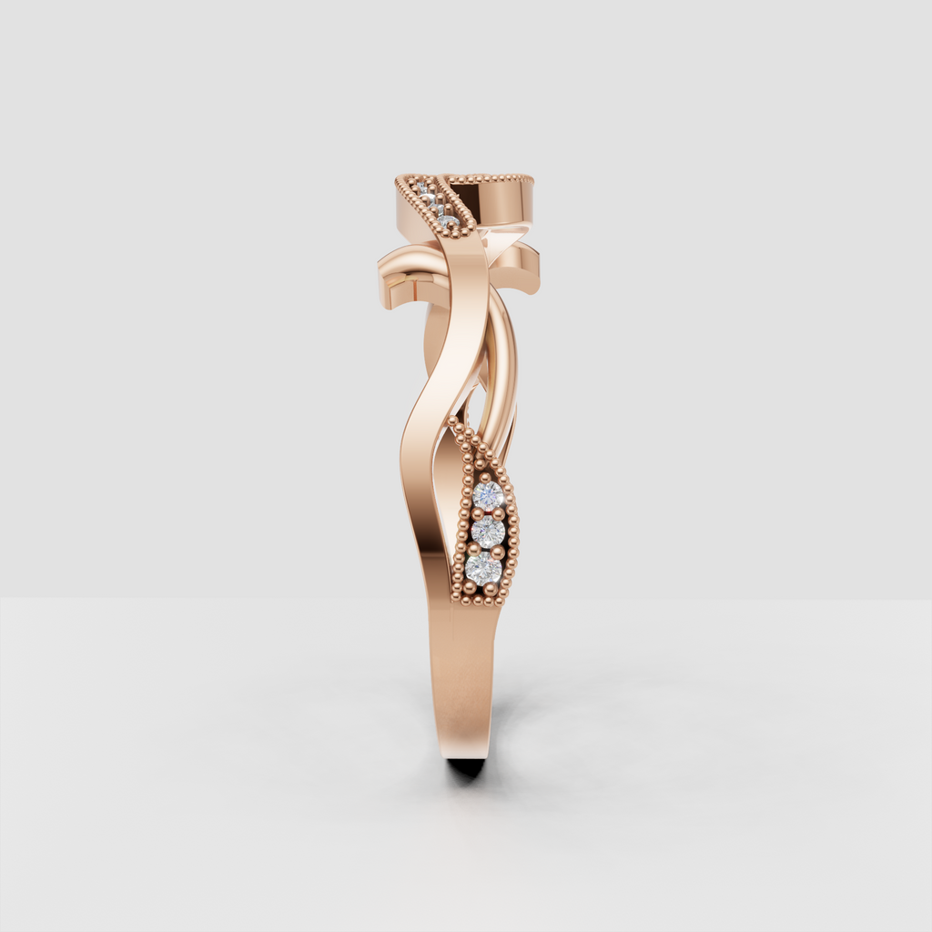 Detailed diamond crossover ring with milgrain borders