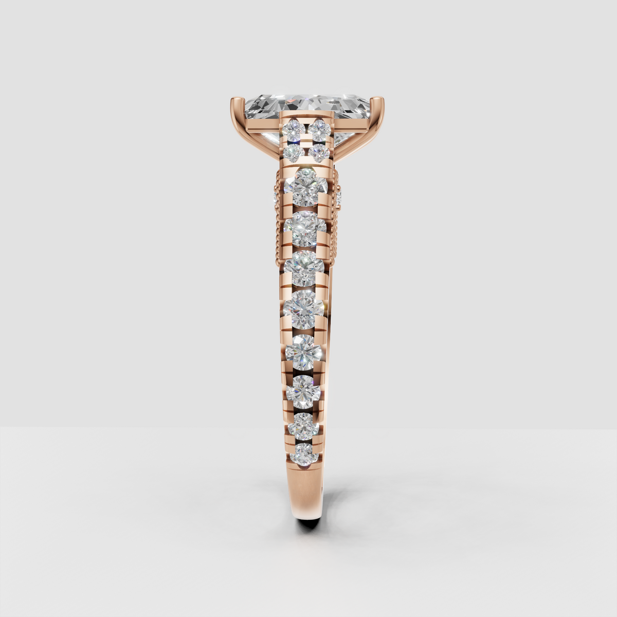 Heirloom style radiant cut diamond engagement ring