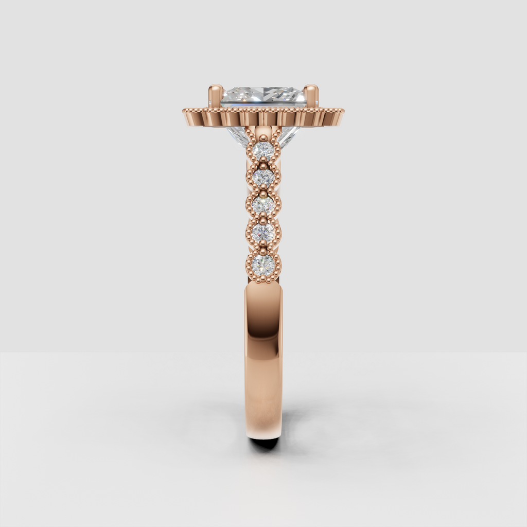 Luxury princess cut diamond engagement ring with vintage-inspired milgrain border