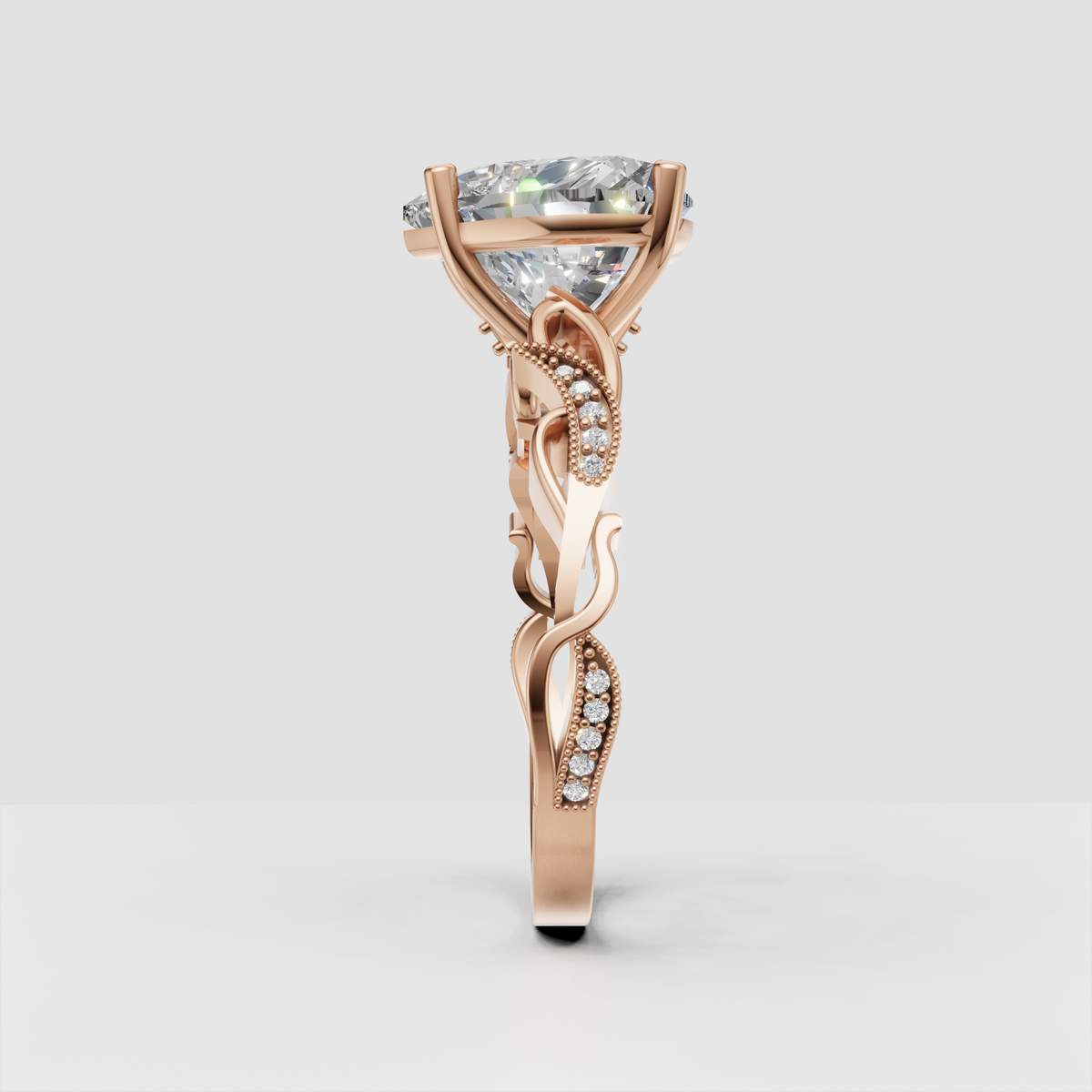 Heart cut diamond engagement ring with infinity ribbon band design