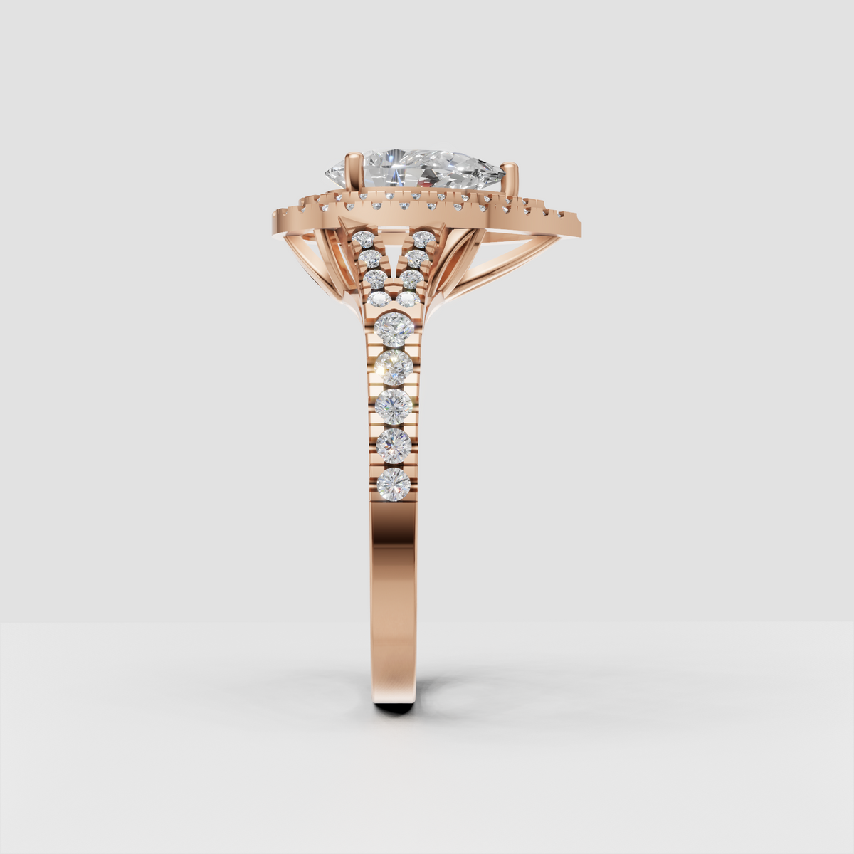 Pear shaped diamond engagement ring with sparkling side accents