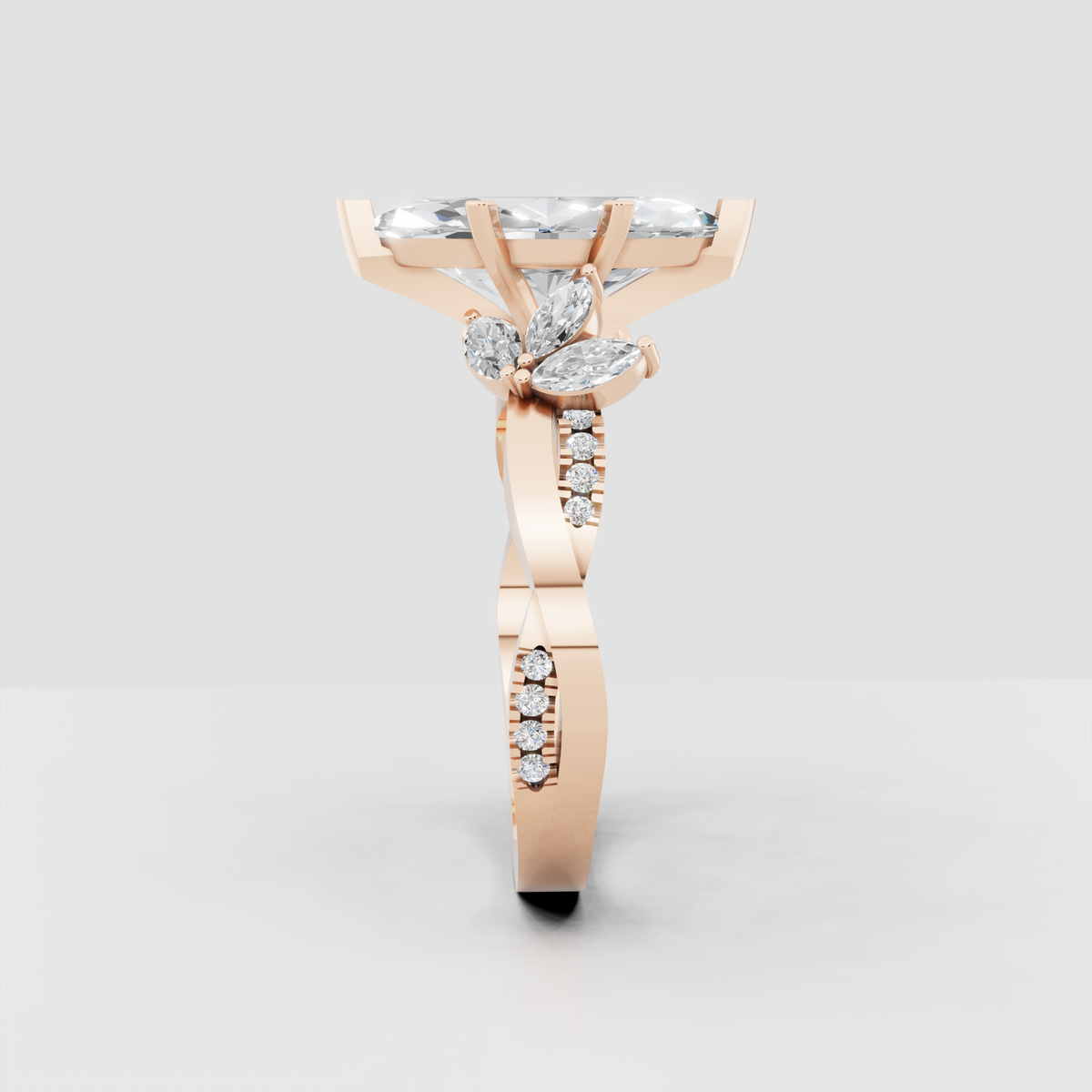 Marquise diamond floral ring with brilliant accent stones